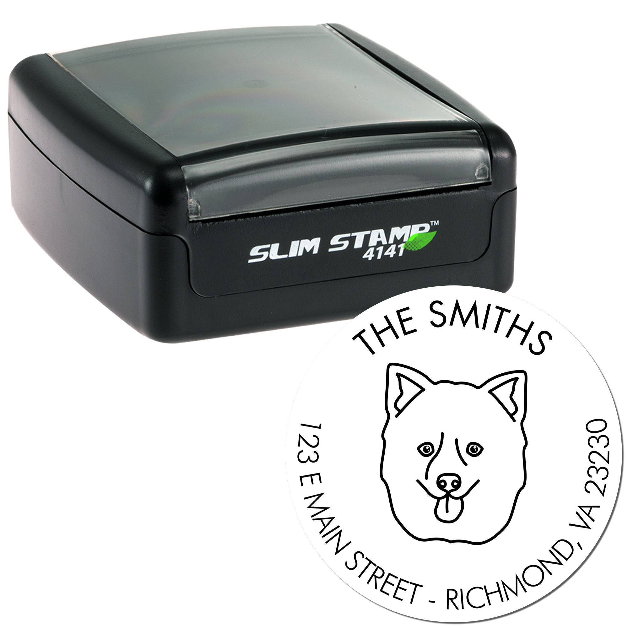 Slim Pre-Inked Pomsky Personalized Mail Rubber Stamp - Engineer Seal Stamps