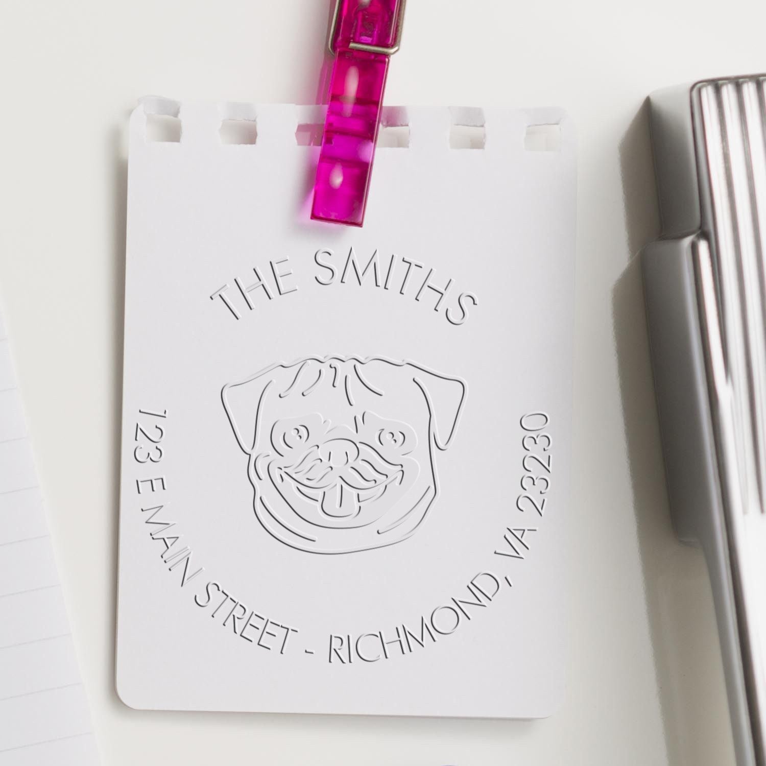 Pug Dog Outline Customized Return Address Embossing Stamp - Engineer Seal Stamps