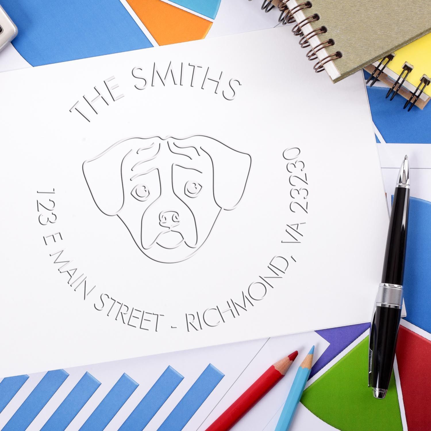 Personalizable Return Address Embossed Stamp with Puggle Dog