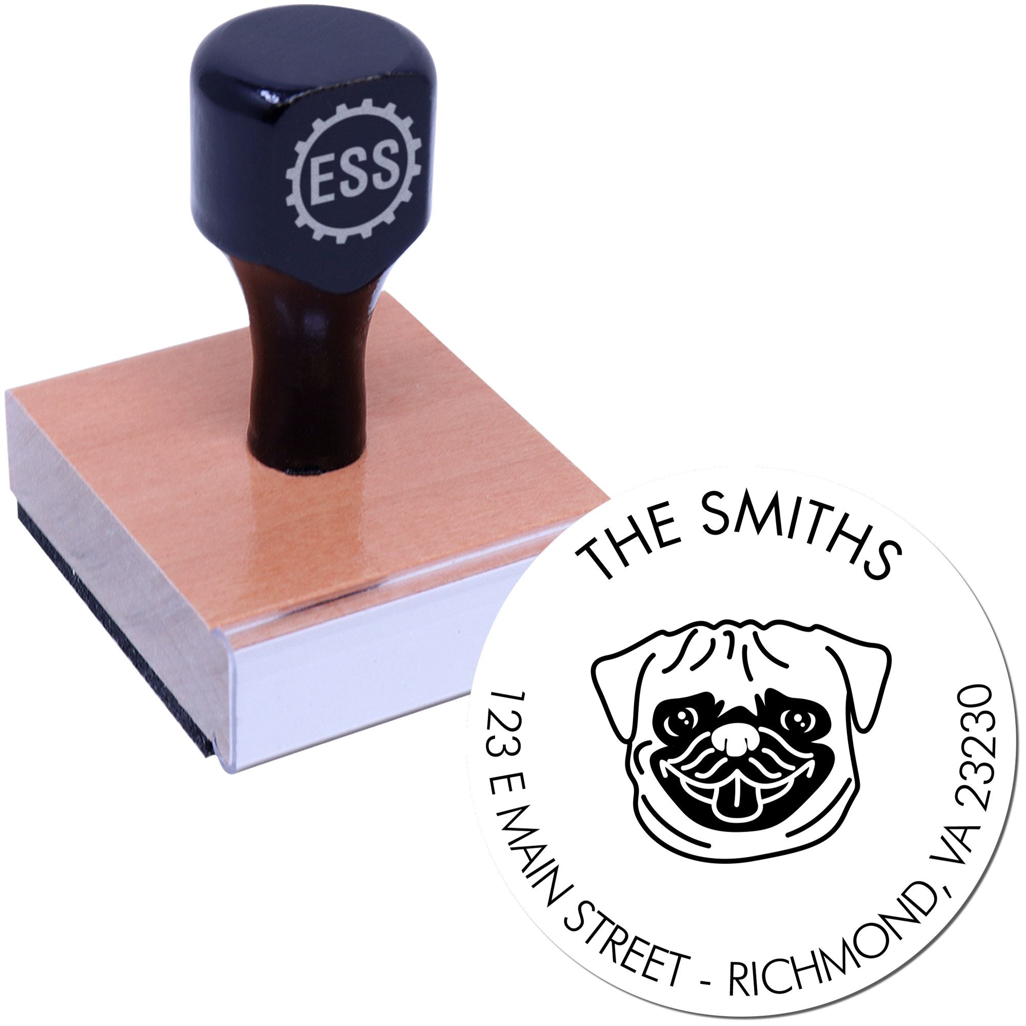 Wood Handle Pug Custom Made Easy-To-Use Address Stamp for Envelopes - Engineer Seal Stamps
