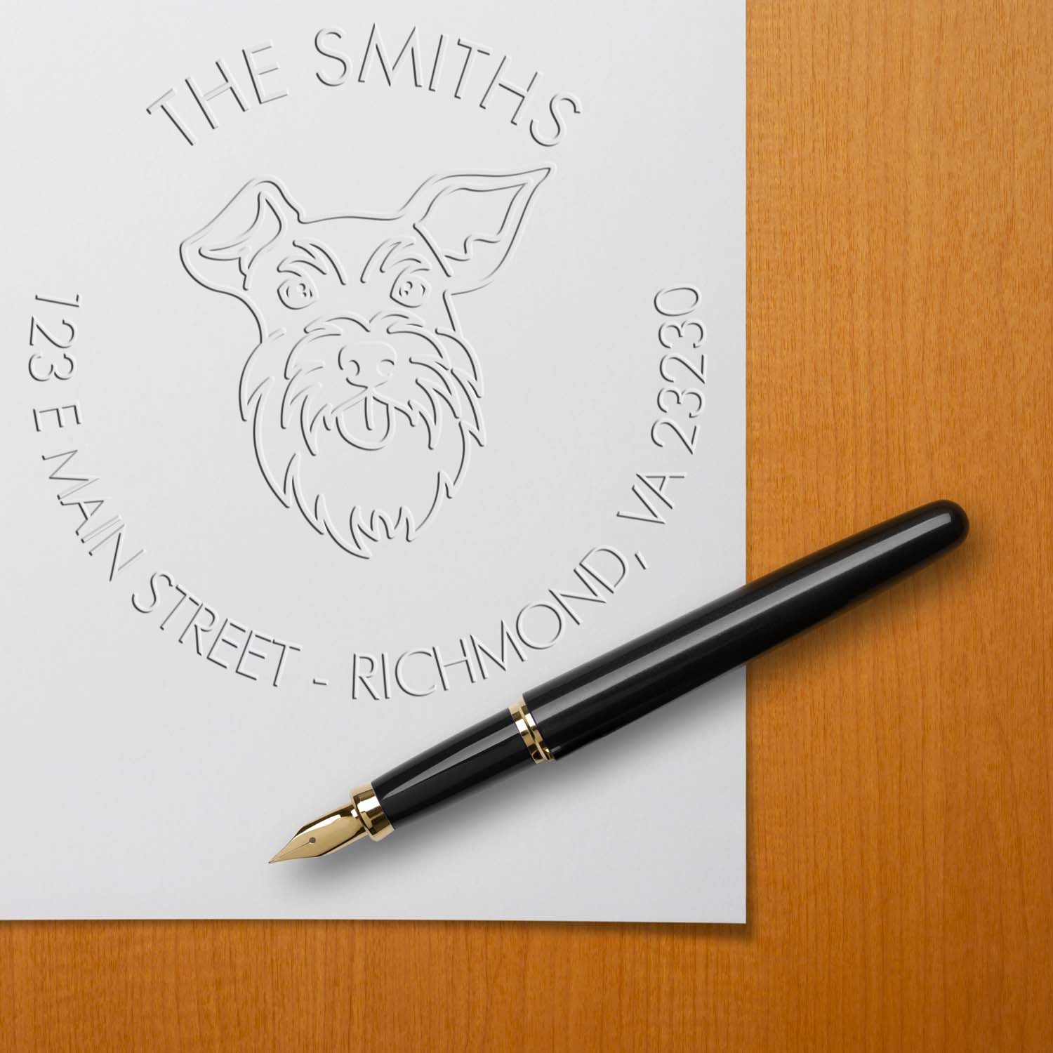 Personalizable Address Return Seal Soft Embosser with Schnauzer Dog
