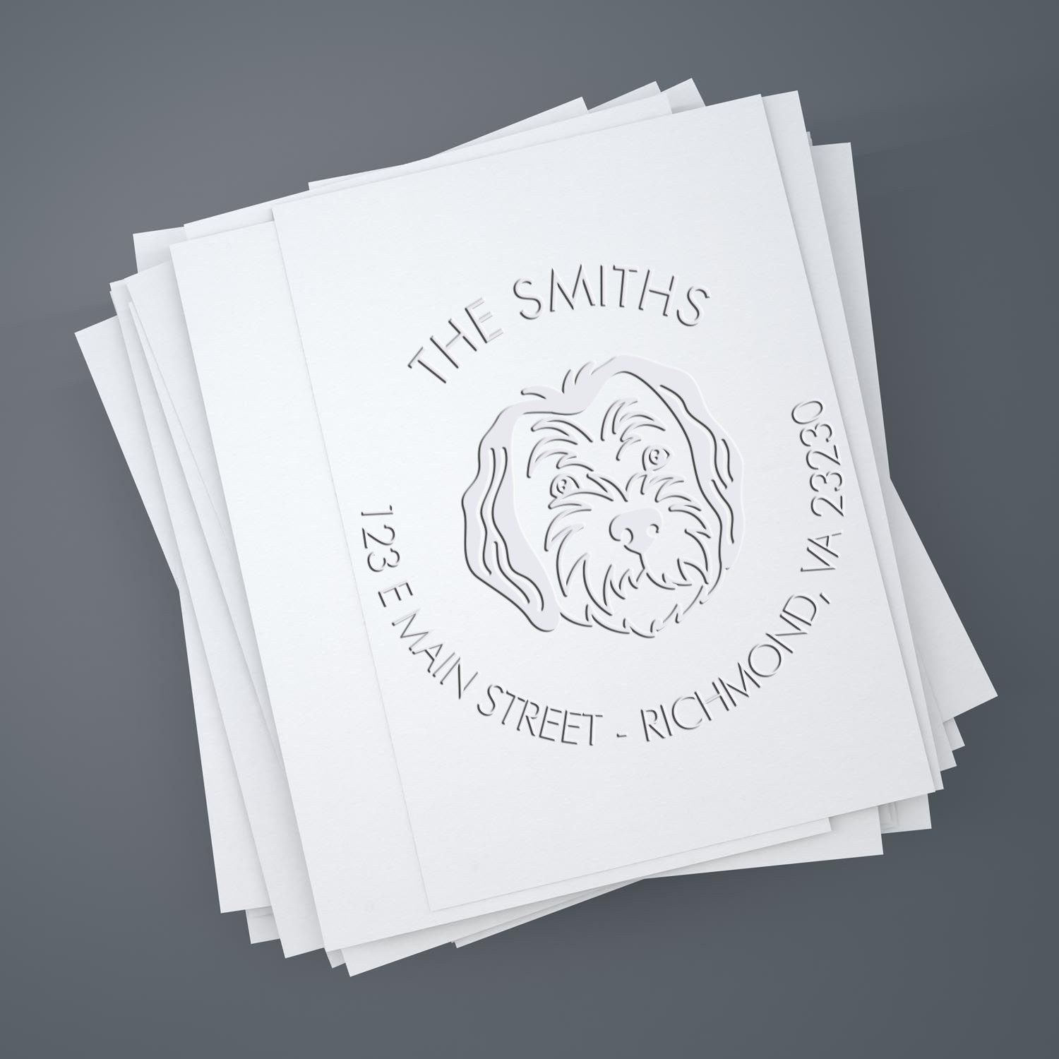 Personalizable Address Return Embossing Seal with Sheepadoodle Dog - Engineer Seal Stamps