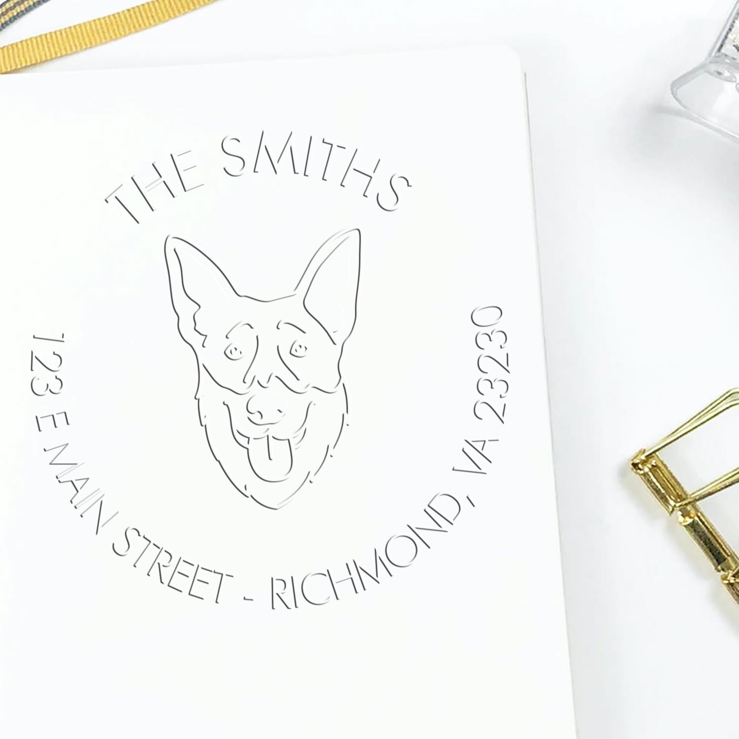 Personalizable Address Return Seal Stamp with Shepsky Dog