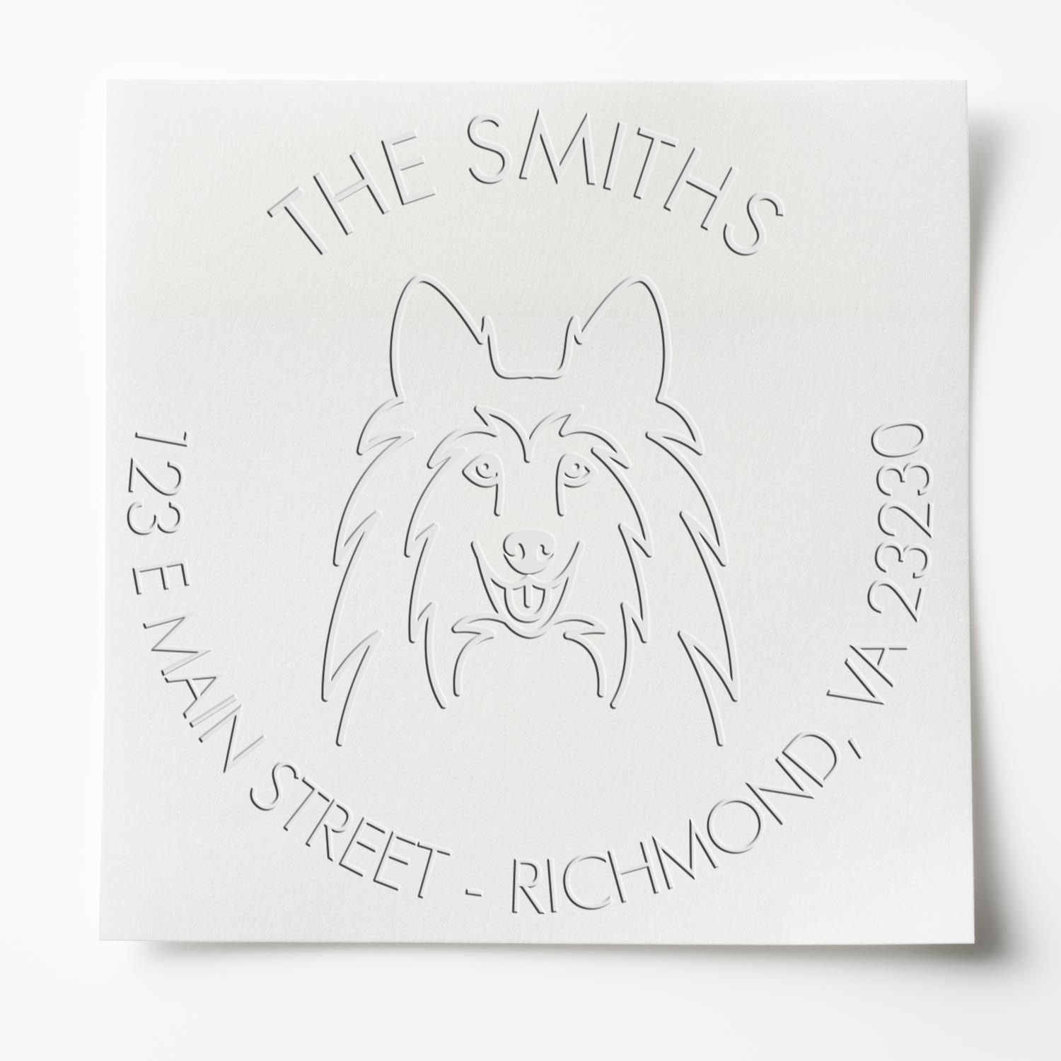 Personalizable Address Return Embossed Stamp with Shetland Sheepdog Dog