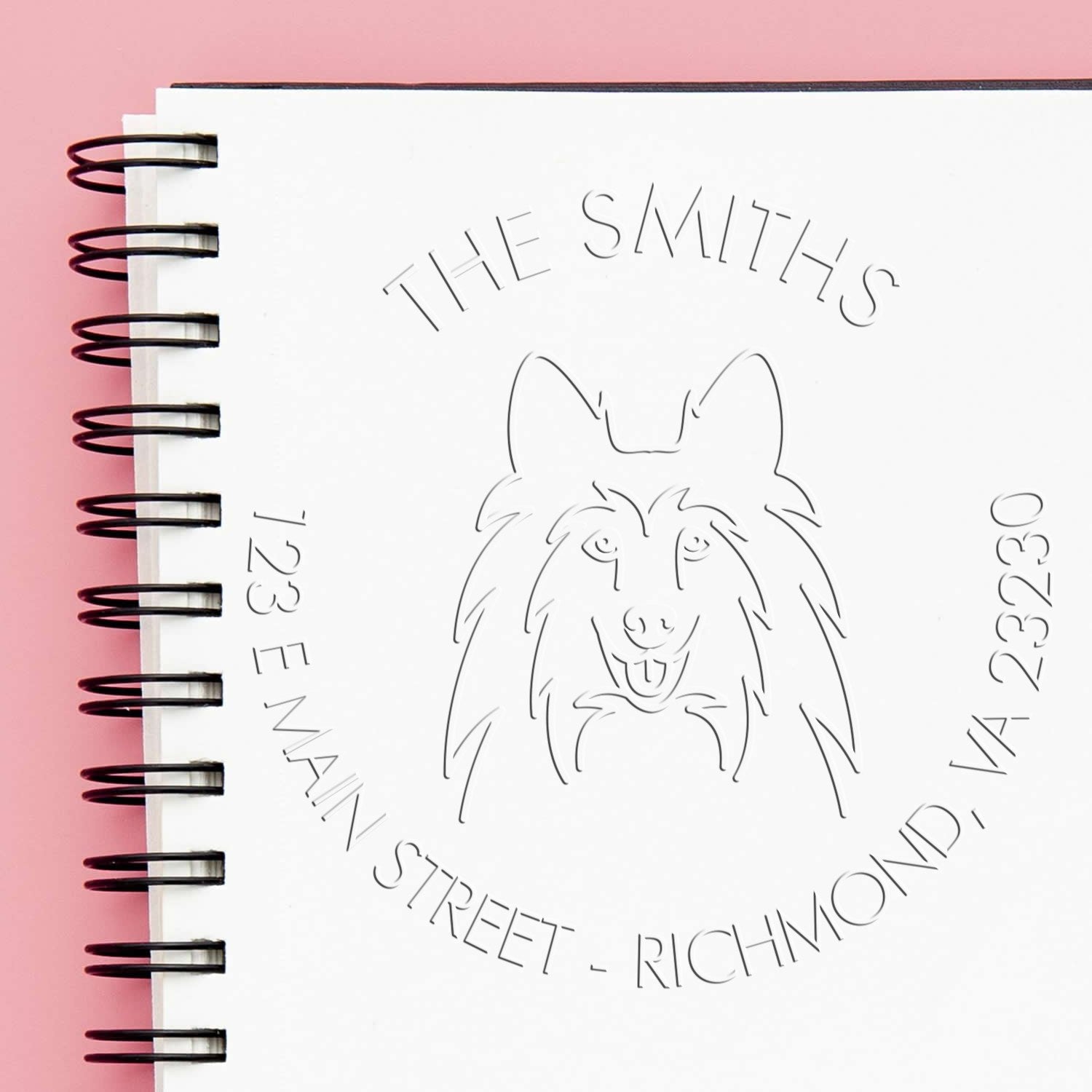 Personalizable Address Return Embossed Stamp with Shetland Sheepdog Dog