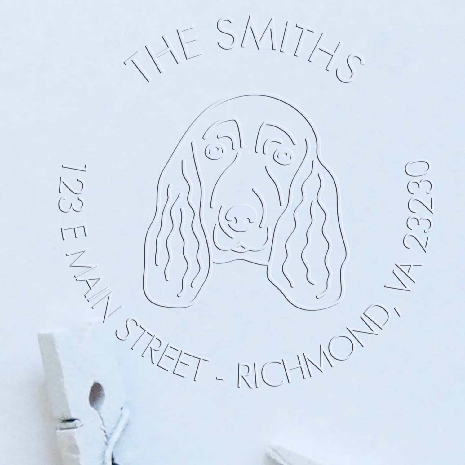 Personalizable Mail Address Soft Embosser Seal with Spaniel Dog - Engineer Seal Stamps