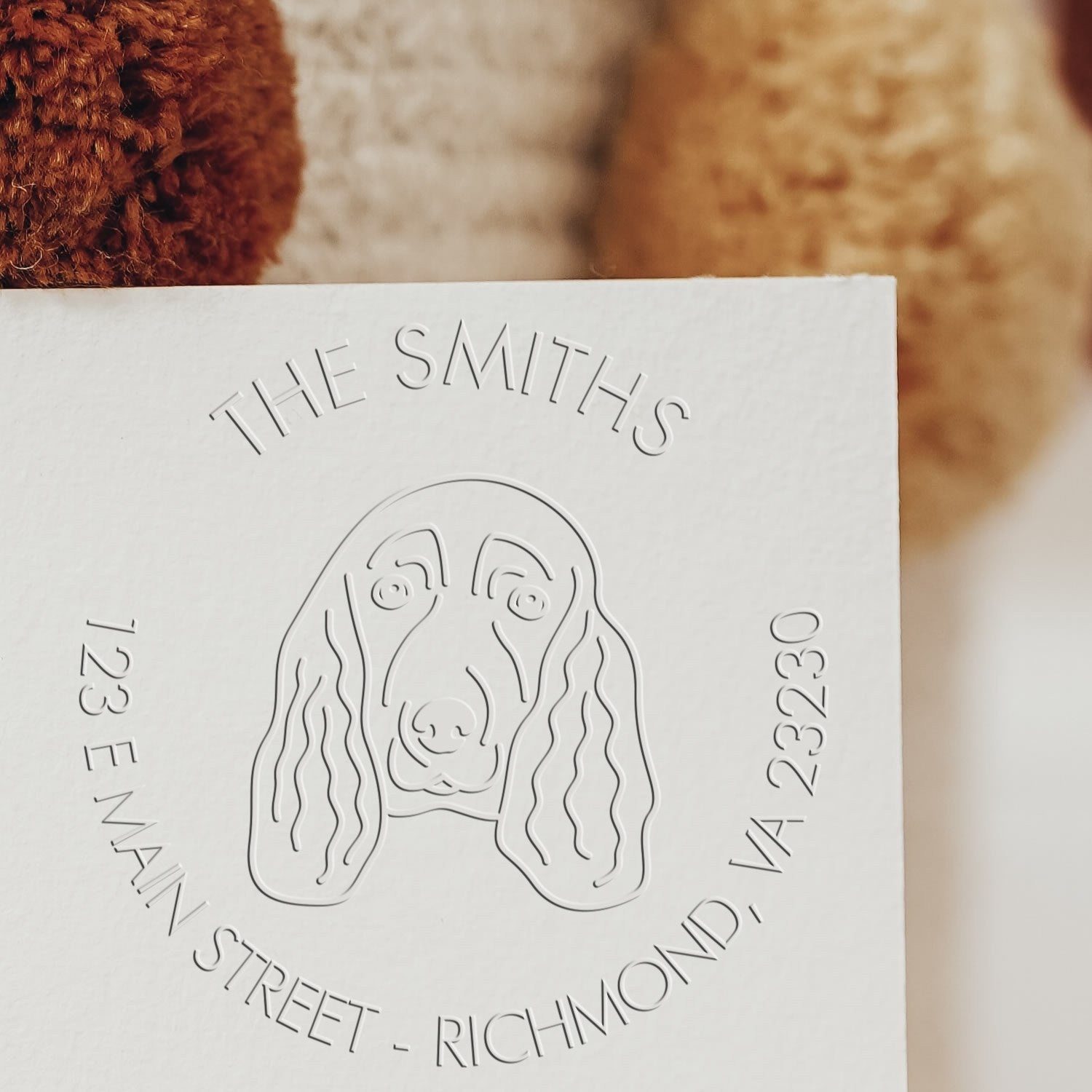 Personalizable Mail Address Soft Embosser Seal with Spaniel Dog