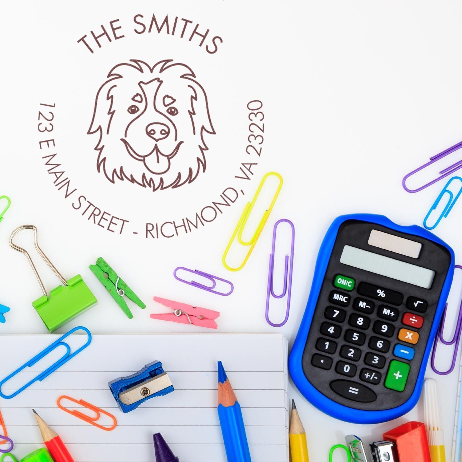 PSI Pre-Inked St Bernard Made-to-Order Dog Design Address Rubber Stamp - Engineer Seal Stamps