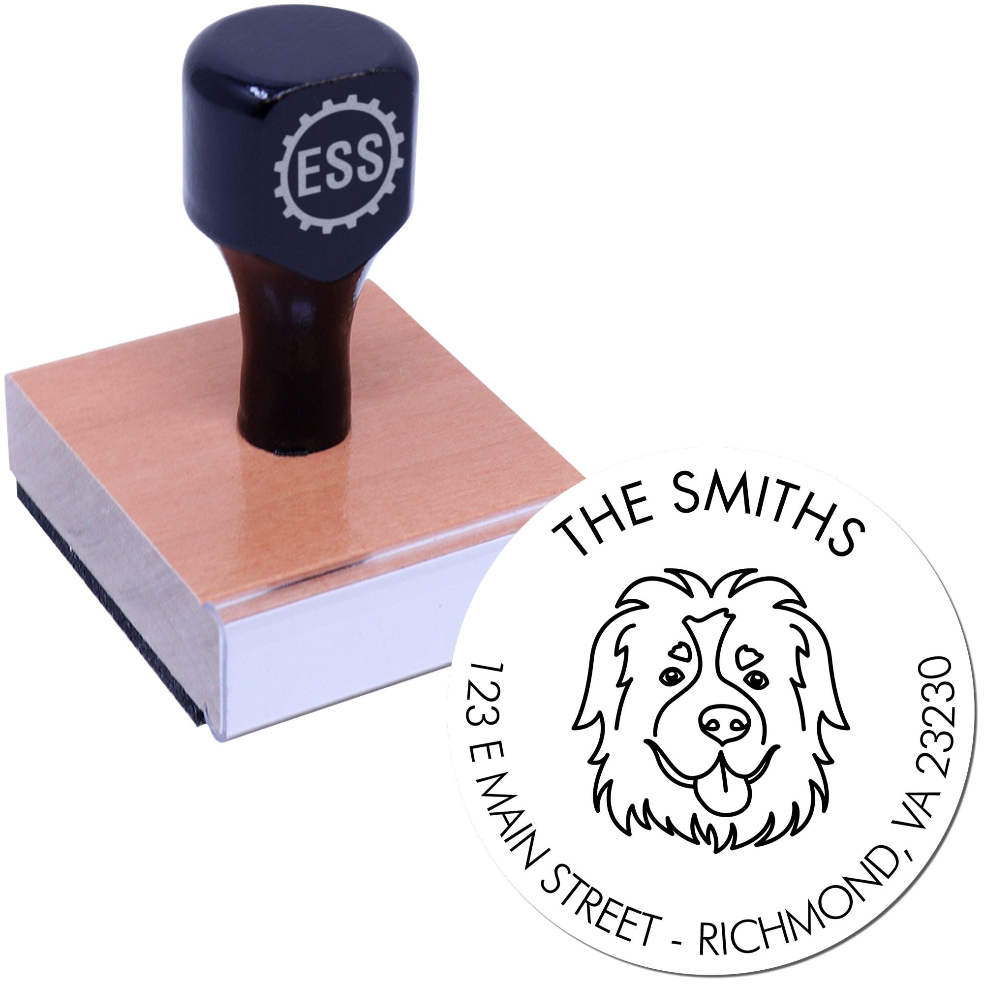 Wood Handle St Bernard Custom Made Home Address Stamper - Engineer Seal Stamps