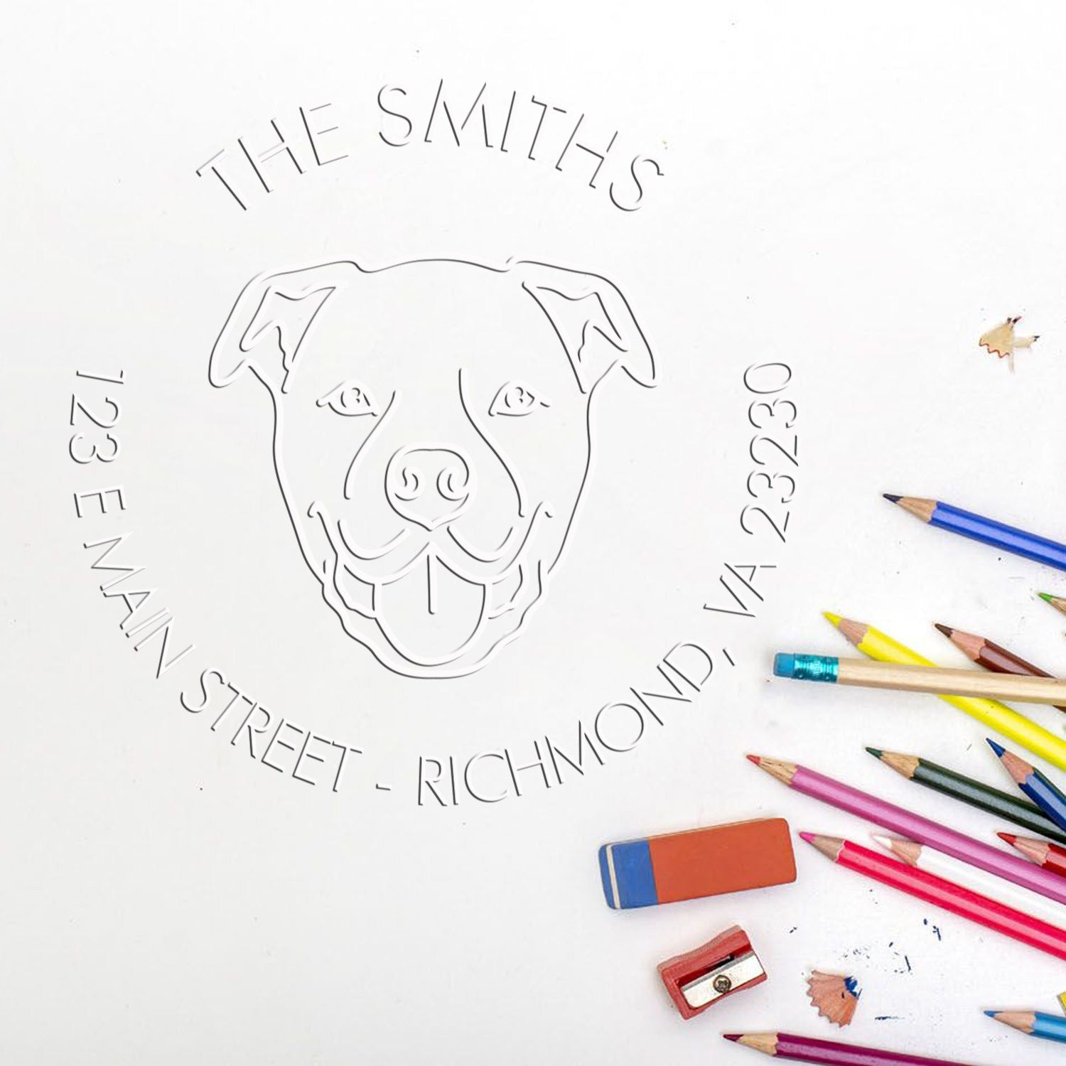 Personalizable Mail Address Embossing Stamp with Staffordshire Bull Terrier Dog