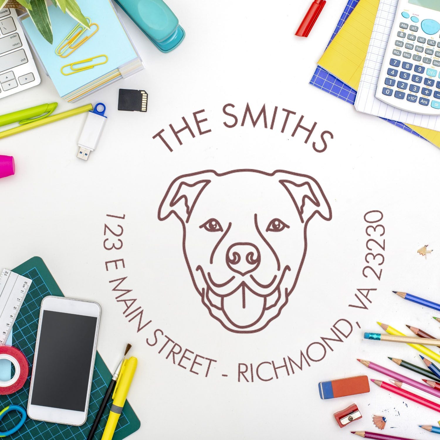 Wood Handle Staffordshire Bull Terrier Custom Made Home Address Stamper - Engineer Seal Stamps