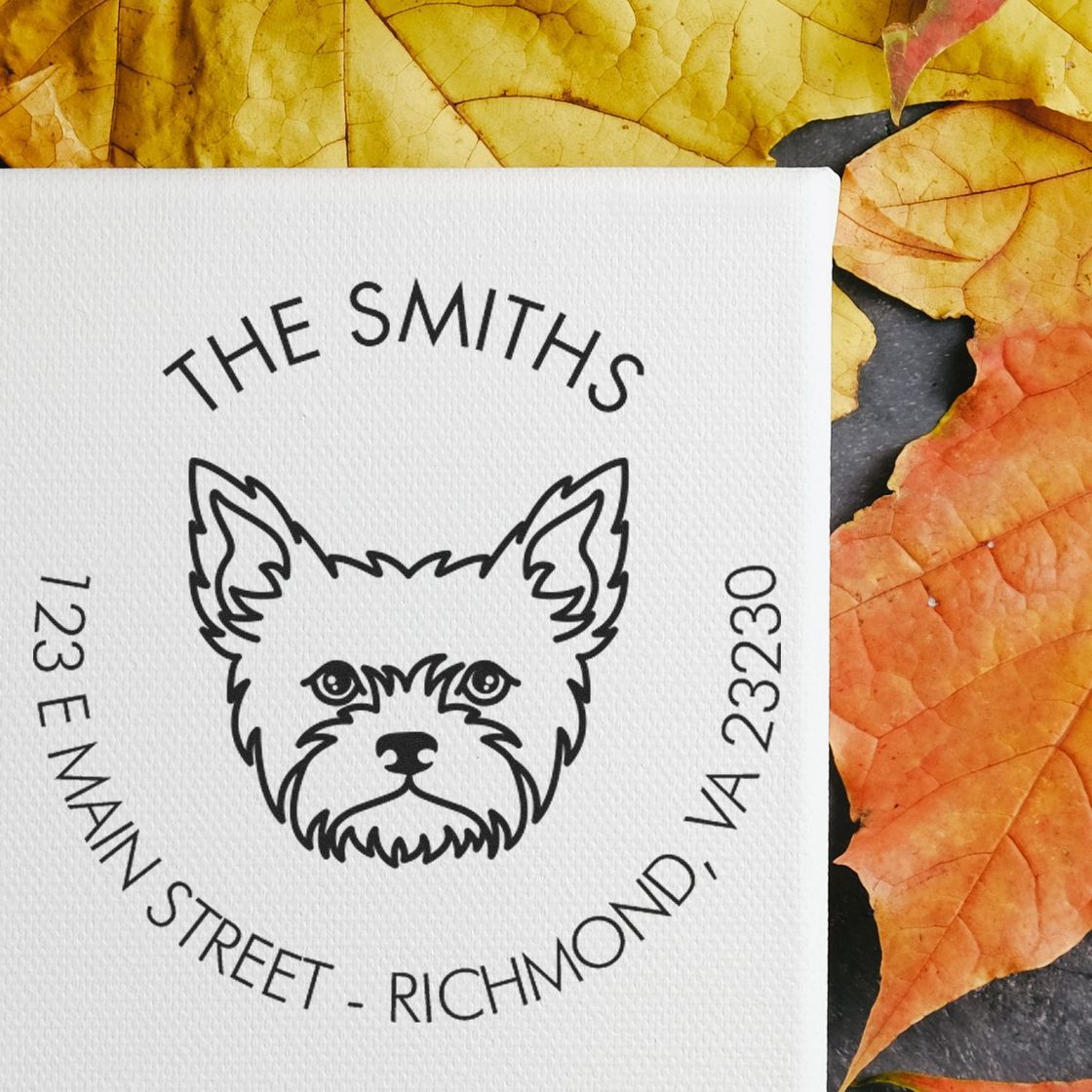 Slim Pre-Inked Yorkie Personalized Dog Design Address Stamp for Envelopes - Engineer Seal Stamps
