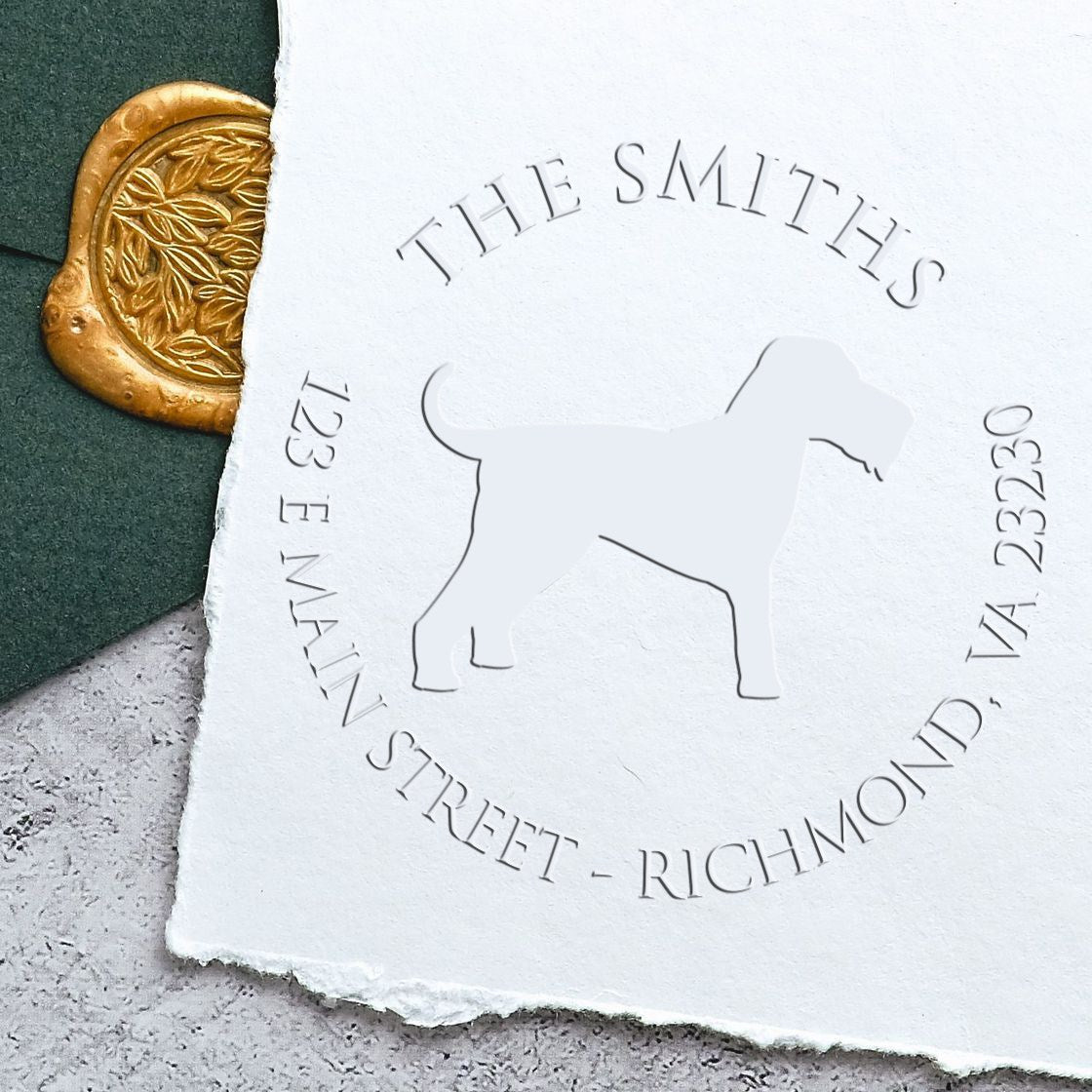 Airedale Terrier Dog Silhouette Customized Mail Address Embossed Stamp - Engineer Seal Stamps