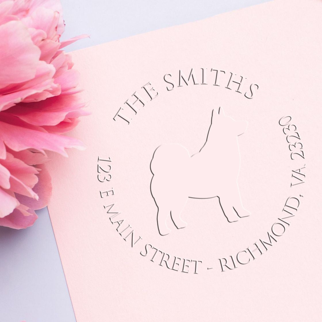 Personalizable Name and Address Embosser Seal with Alaskan Malamute Dog