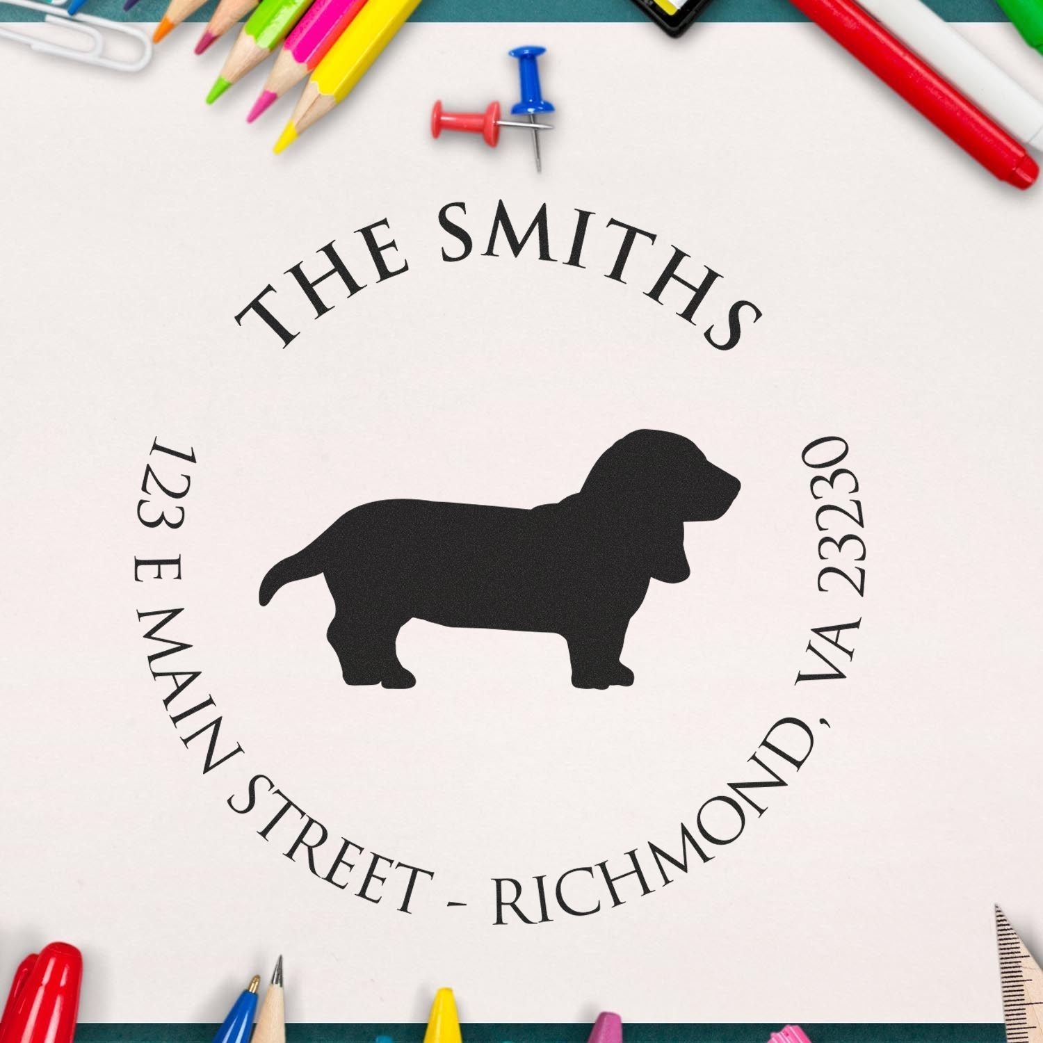 Self-Inking Basset Hound Customized Name and Address Stamp for Envelopes - Engineer Seal Stamps