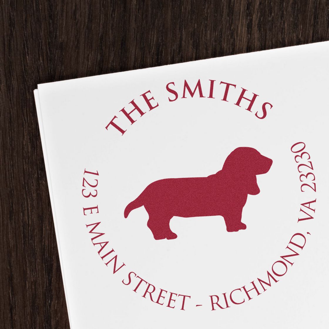 Wood Handle Basset Hound Custom Made Inked Stamp for Envelopes - Engineer Seal Stamps