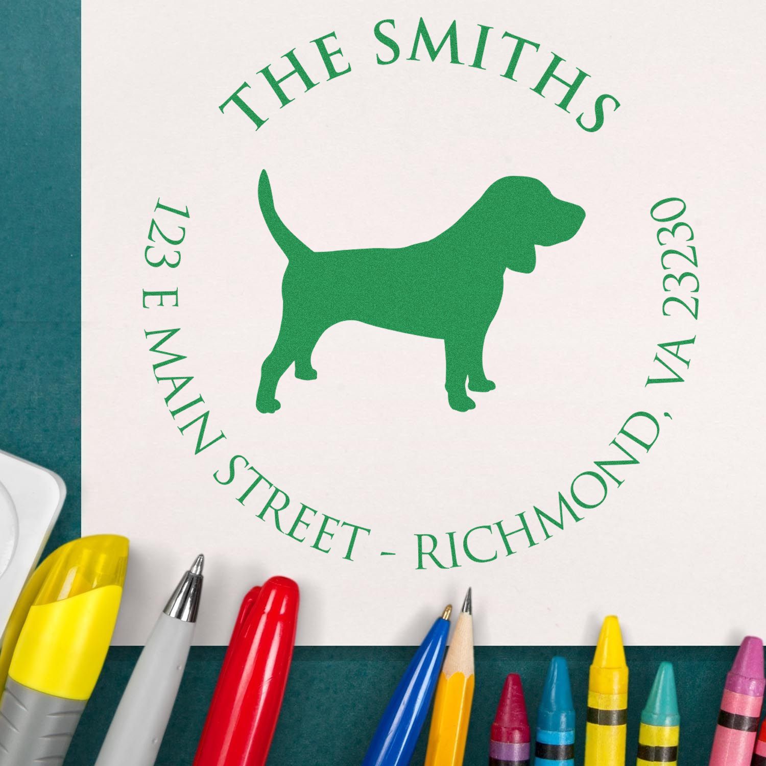 Slim Pre-Inked Beagle Personalized Name and Address Rubber Stamp - Engineer Seal Stamps