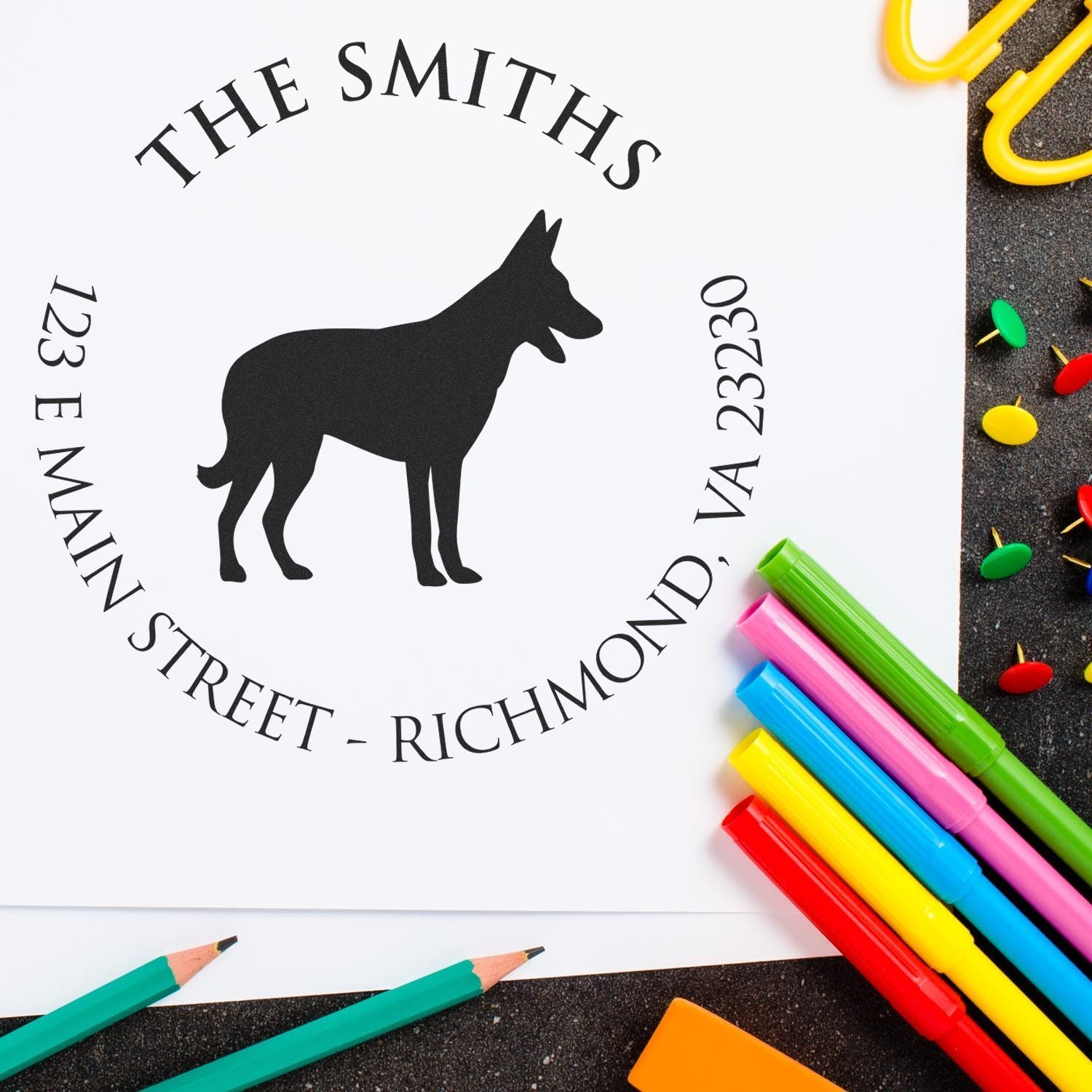 Slim Pre-Inked Belgian Malinois Personalized Name and Address Rubber Stamp - Engineer Seal Stamps