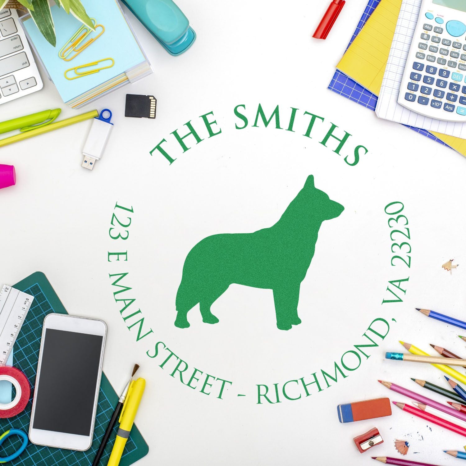 PSI Pre-Inked Blue Heeler Made-to-Order Dog Return Address Stamper - Engineer Seal Stamps