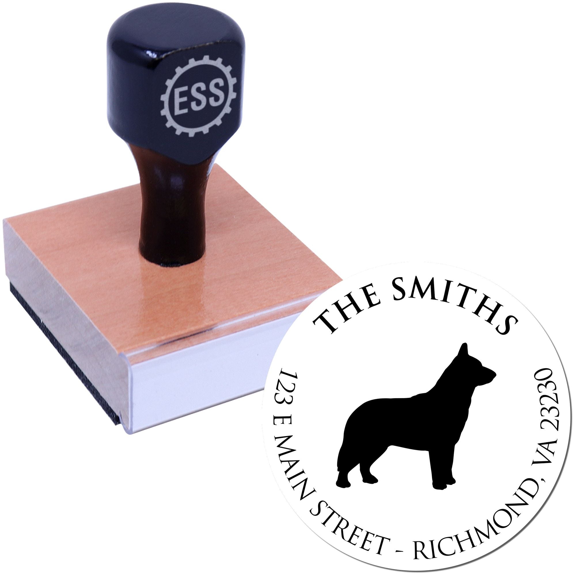 Wood Handle Blue Heeler Custom Made Mail Address Stamp - Engineer Seal Stamps