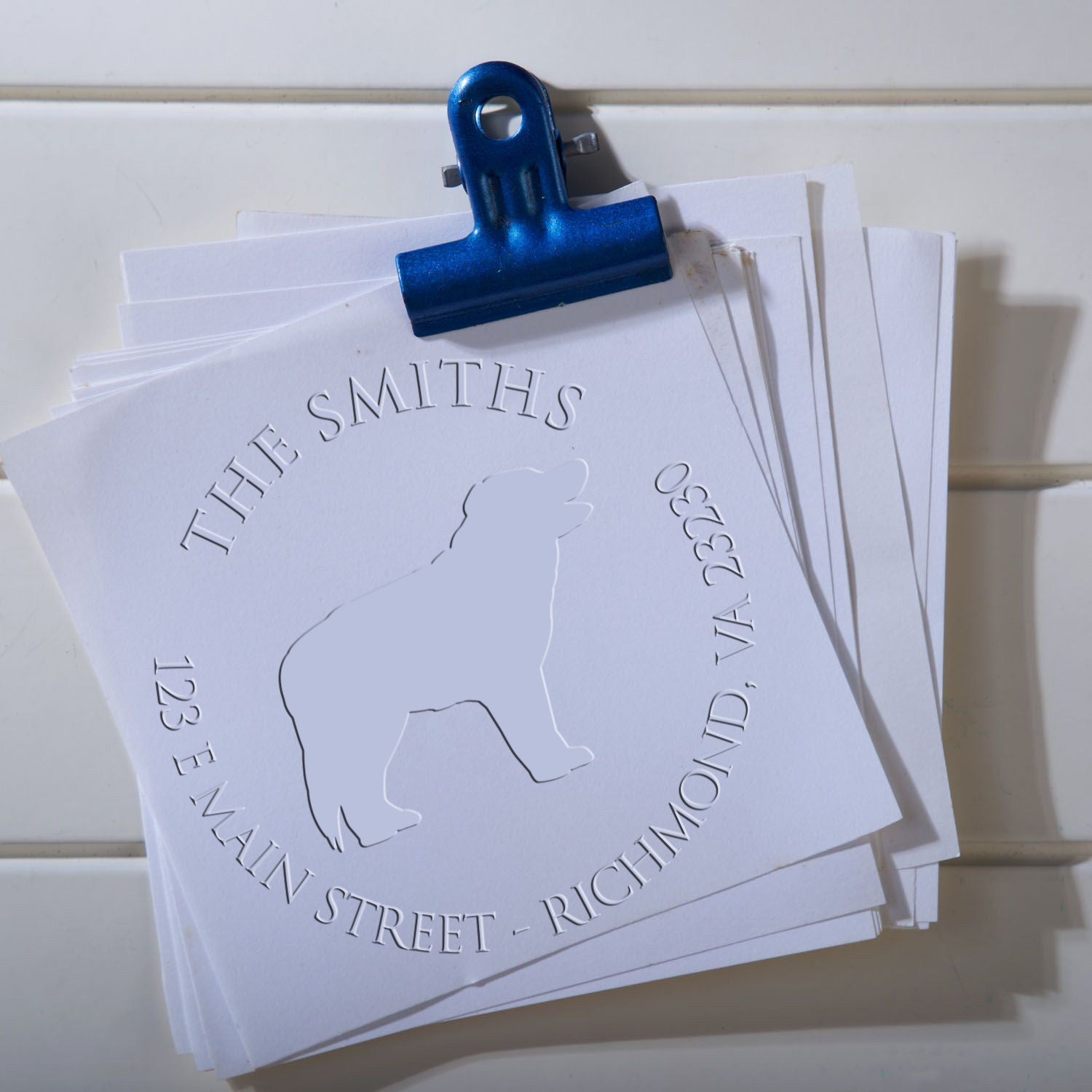Personalizable Name and Address Embossed Stamp with Border Collie Dog - Engineer Seal Stamps