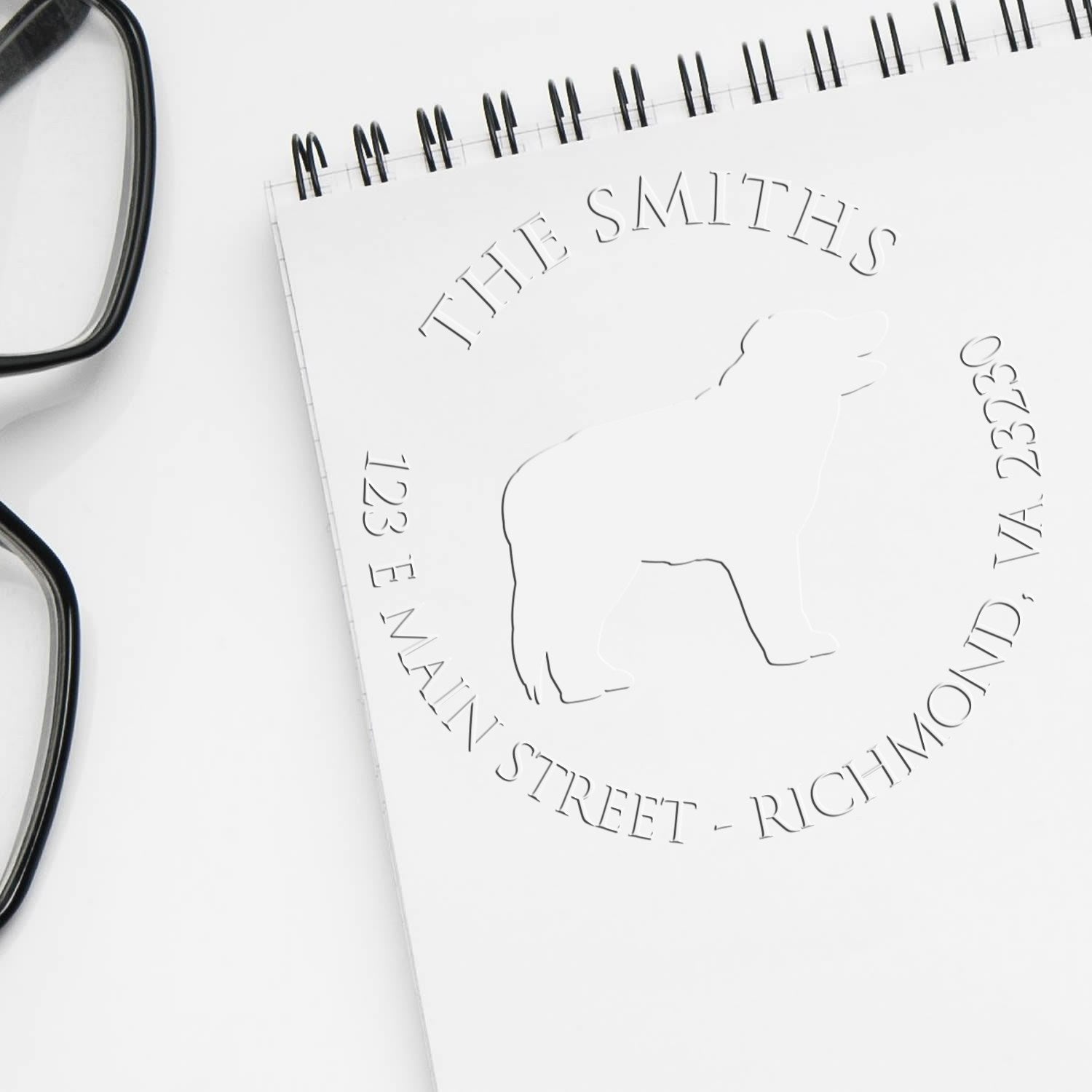 Personalizable Name and Address Embossed Stamp with Border Collie Dog