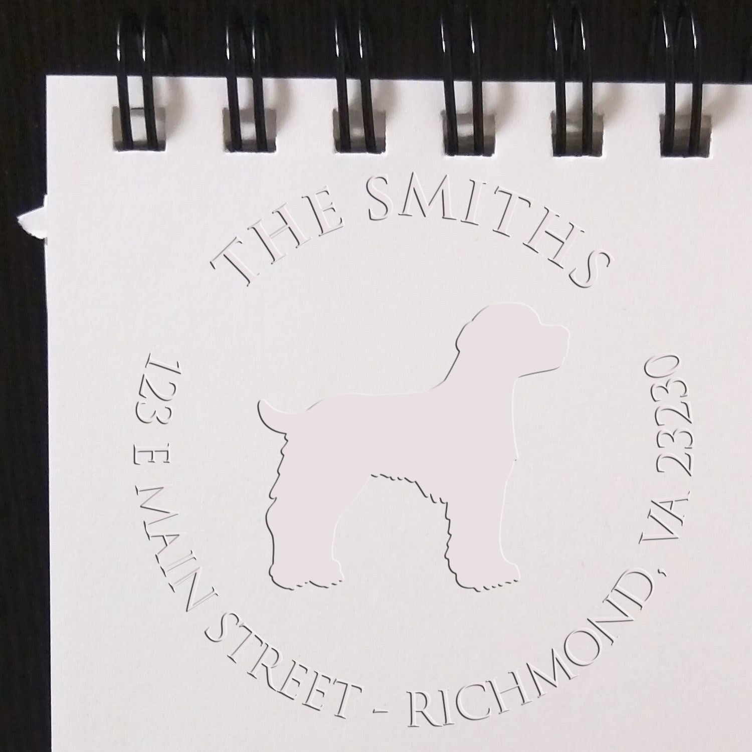 Brittany Spaniel Dog Silhouette Customized Name and Address Embossed Stamp - Engineer Seal Stamps