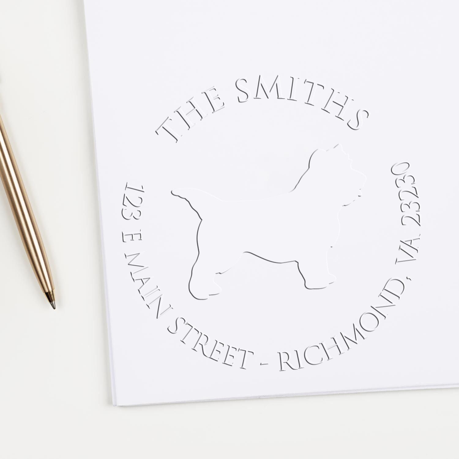 Personalizable New Address Seal Embosser with Cairn Terrier Dog - Engineer Seal Stamps