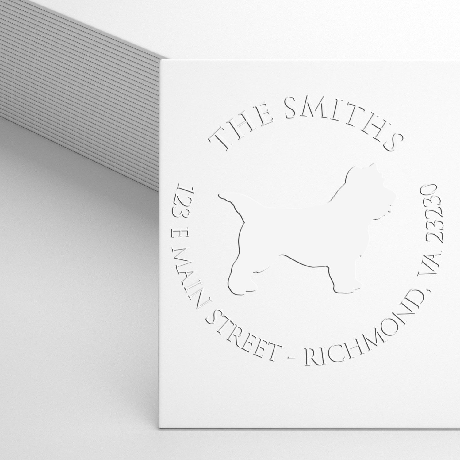 Personalizable New Address Seal Embosser with Cairn Terrier Dog