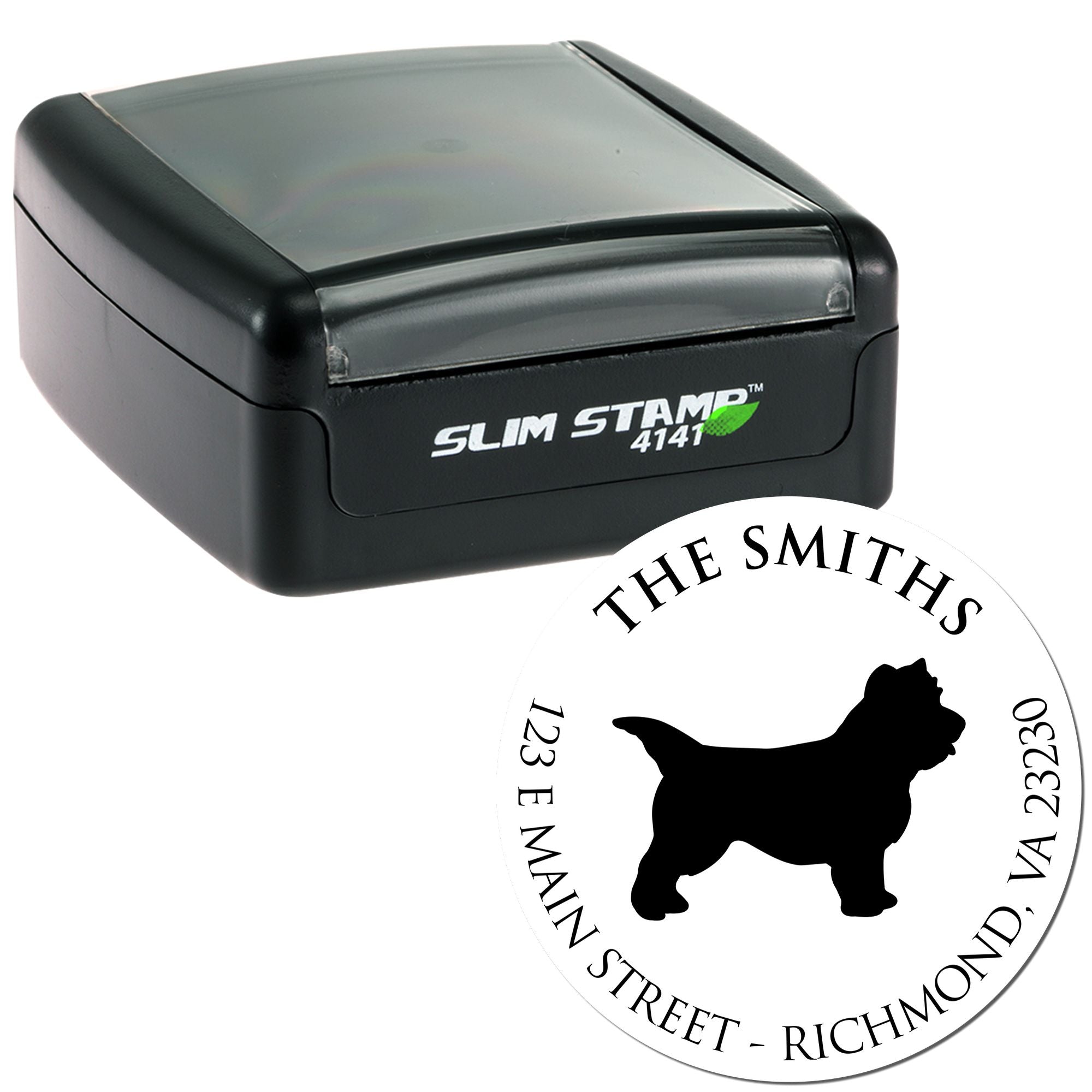 Slim Pre-Inked Cairn Terrier Personalized Name and Address Stamper - Engineer Seal Stamps