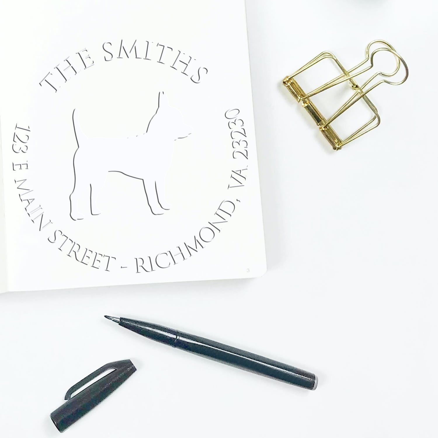 Chihuahua Dog Silhouette Customized New Address Embossing Stamp - Engineer Seal Stamps