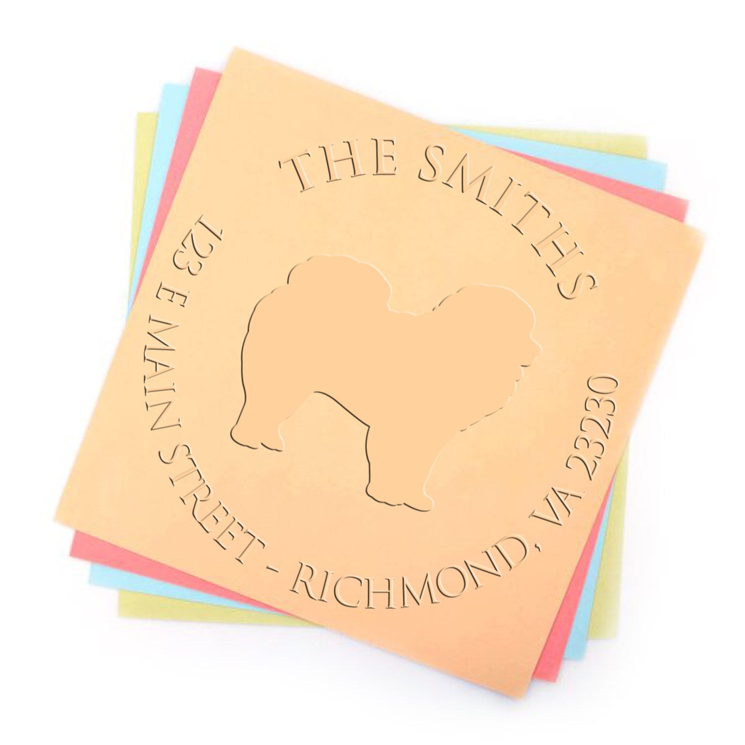 Personalizable New Address Embossed Stamp with Chow Chow Dog