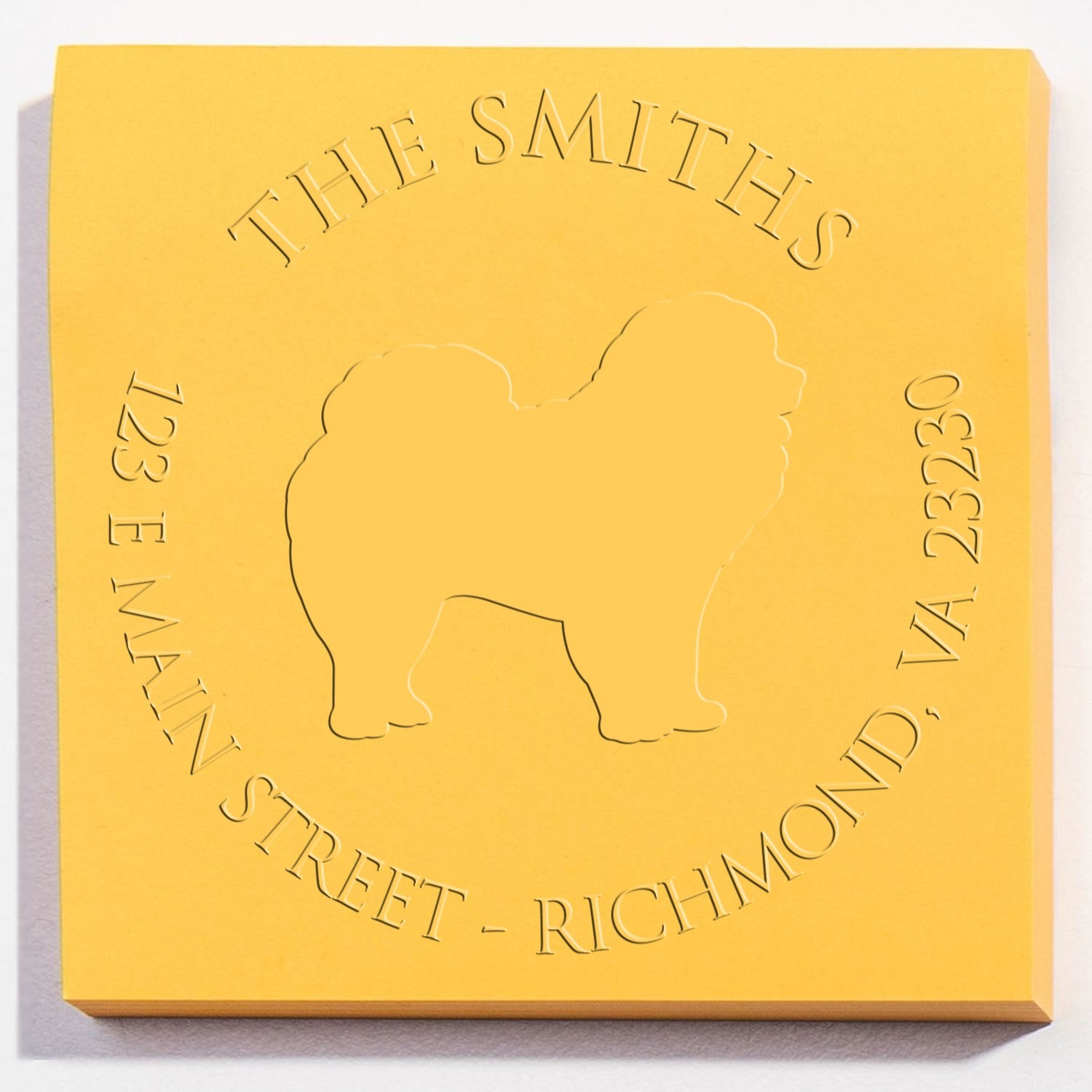Personalizable New Address Embossed Stamp with Chow Chow Dog