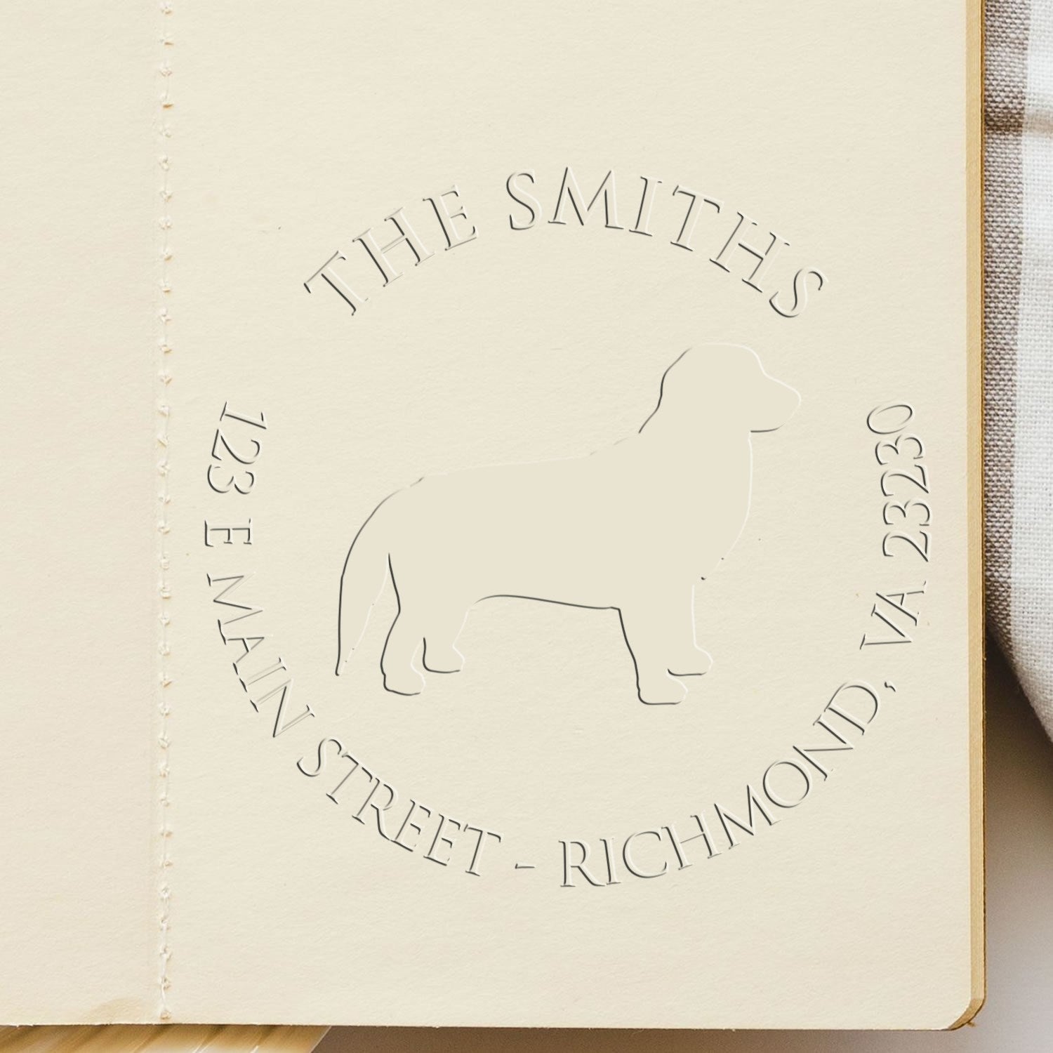Personalizable Mailing Address Seal with Golden Retriever Dog