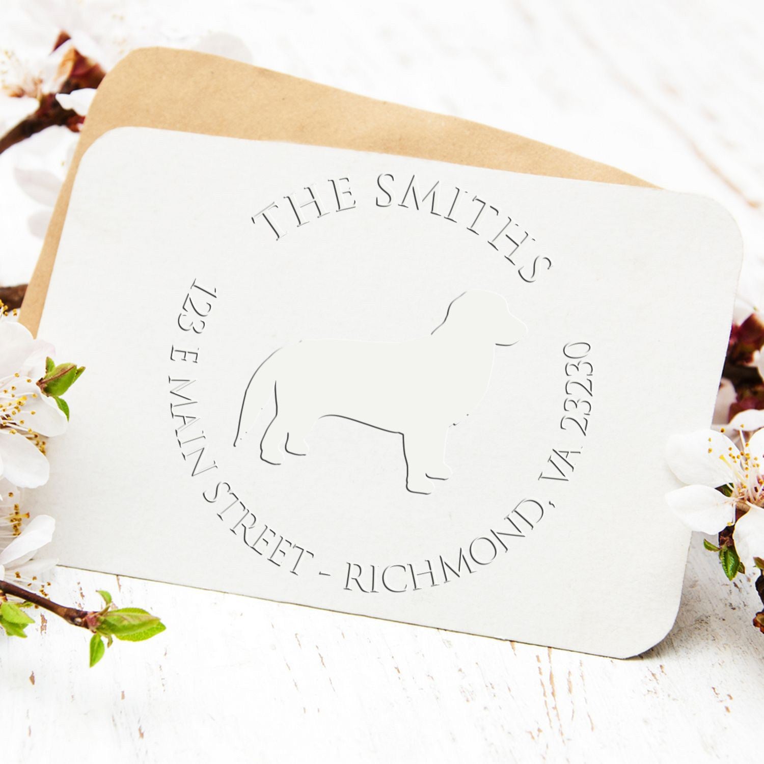 Personalizable Mailing Address Seal with Golden Retriever Dog