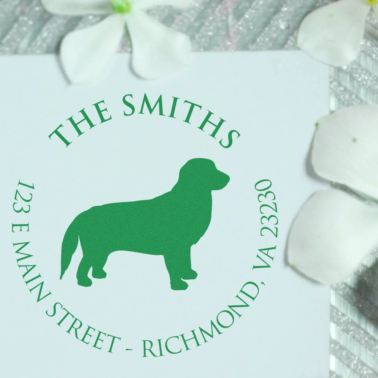 Wood Handle Golden Retriever Custom Made Mailing Address Rubber Stamp - Engineer Seal Stamps