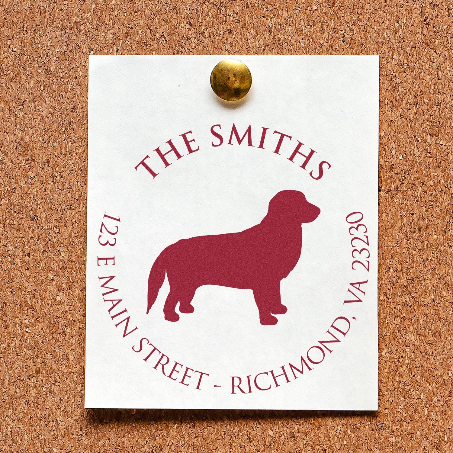 Wood Handle Golden Retriever Custom Made Mailing Address Rubber Stamp - Engineer Seal Stamps