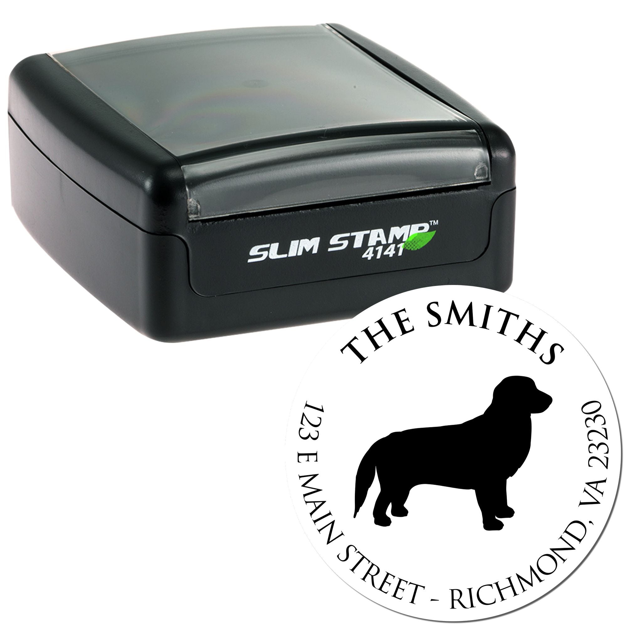 Slim Pre-Inked Golden Retriever Personalized New Home Address Stamp - Engineer Seal Stamps