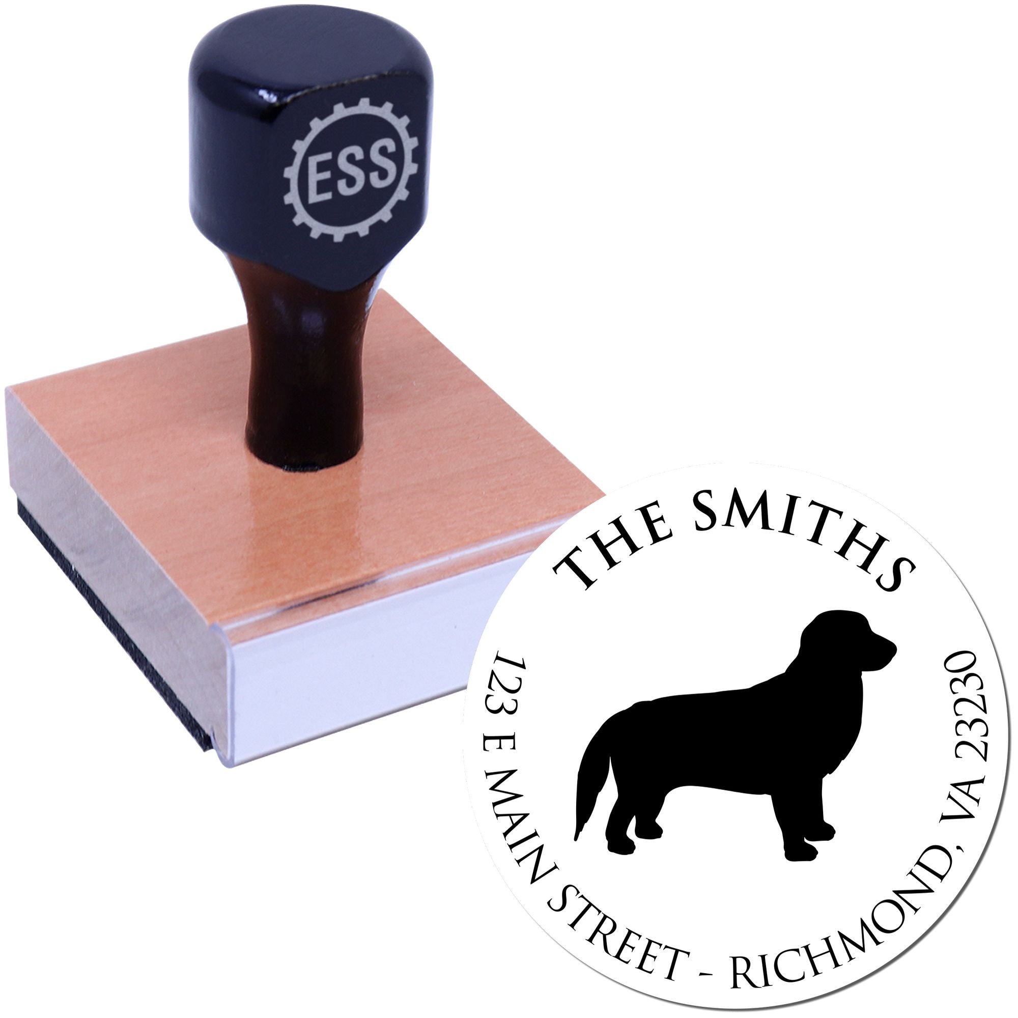 Wood Handle Golden Retriever Custom Made Mailing Address Rubber Stamp - Engineer Seal Stamps