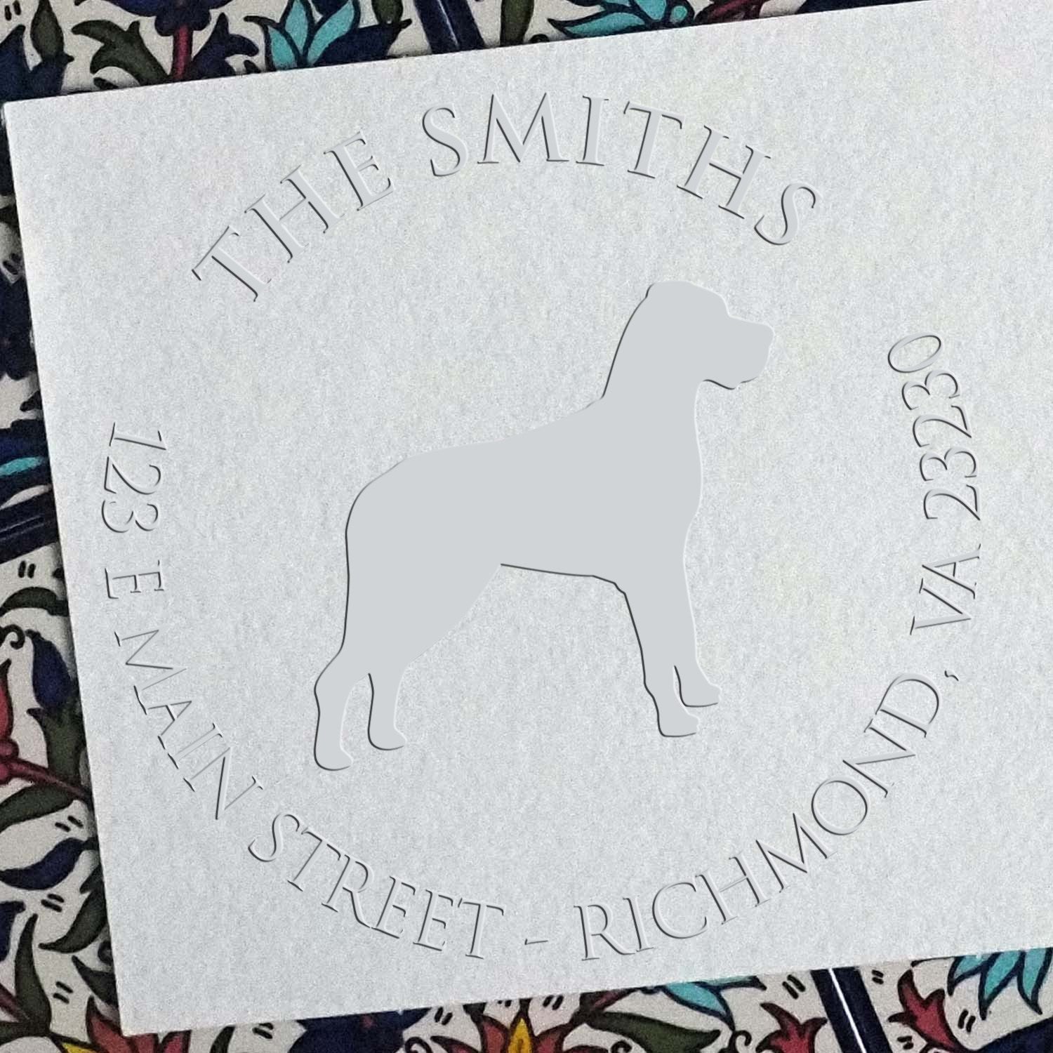Personalizable Mailing Address Embossing Stamp with Great Dane Dog