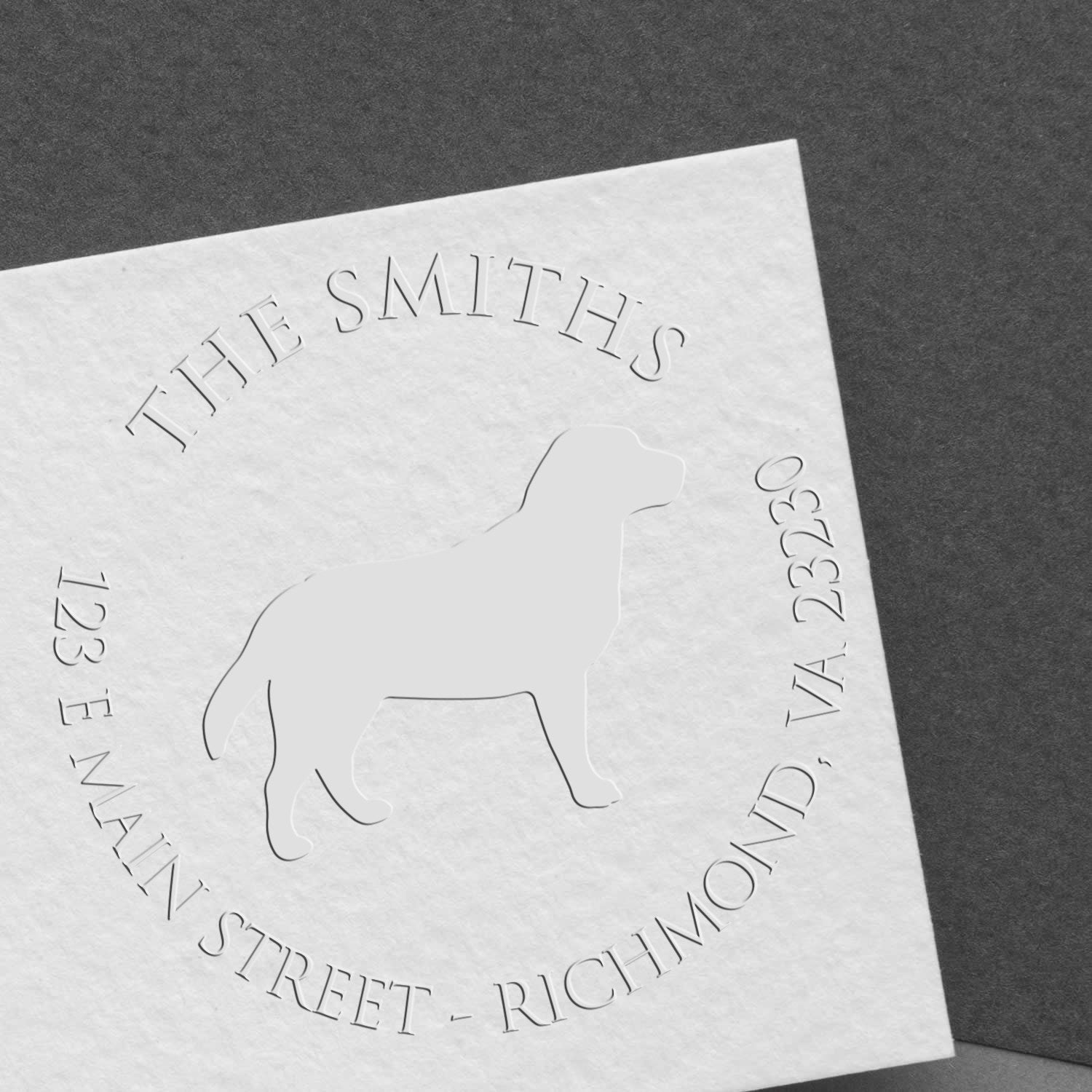 Personalizable Mailing Address Embossed Stamp with Labrador Dog