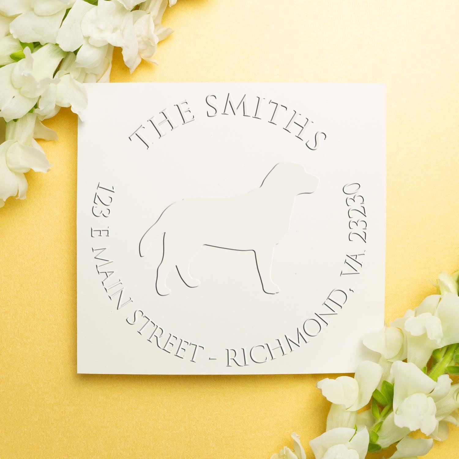 Personalizable Mailing Address Embossed Stamp with Labrador Dog