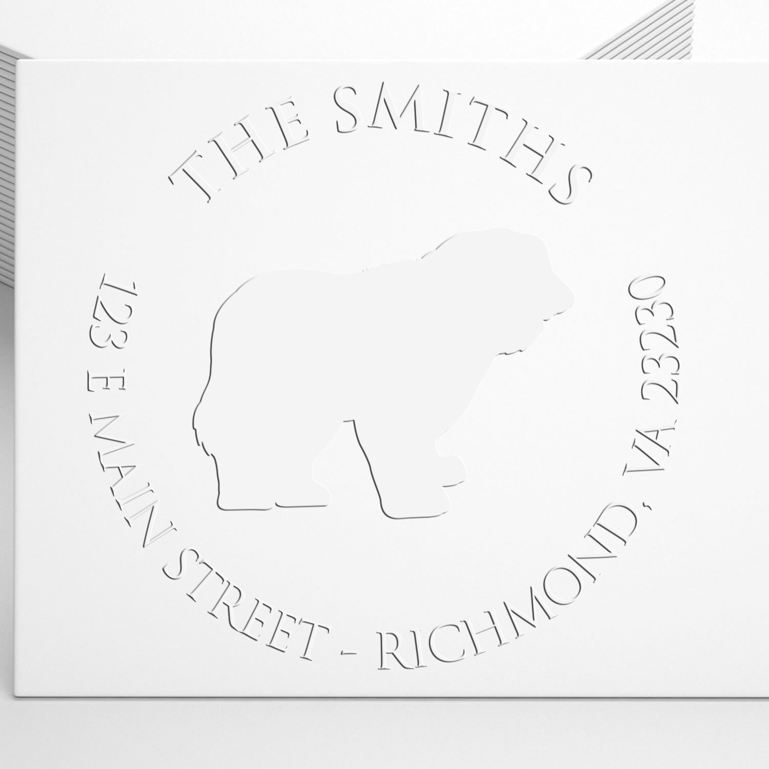 Personalizable Mailing Address Embossed Seal with Old English Sheepdog Dog