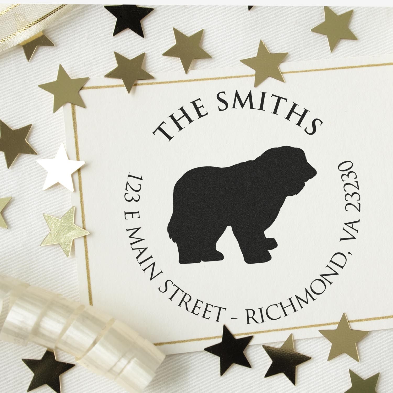 Slim Pre-Inked Old English Sheepdog Personalized Pet Address Stamp for Envelopes - Engineer Seal Stamps