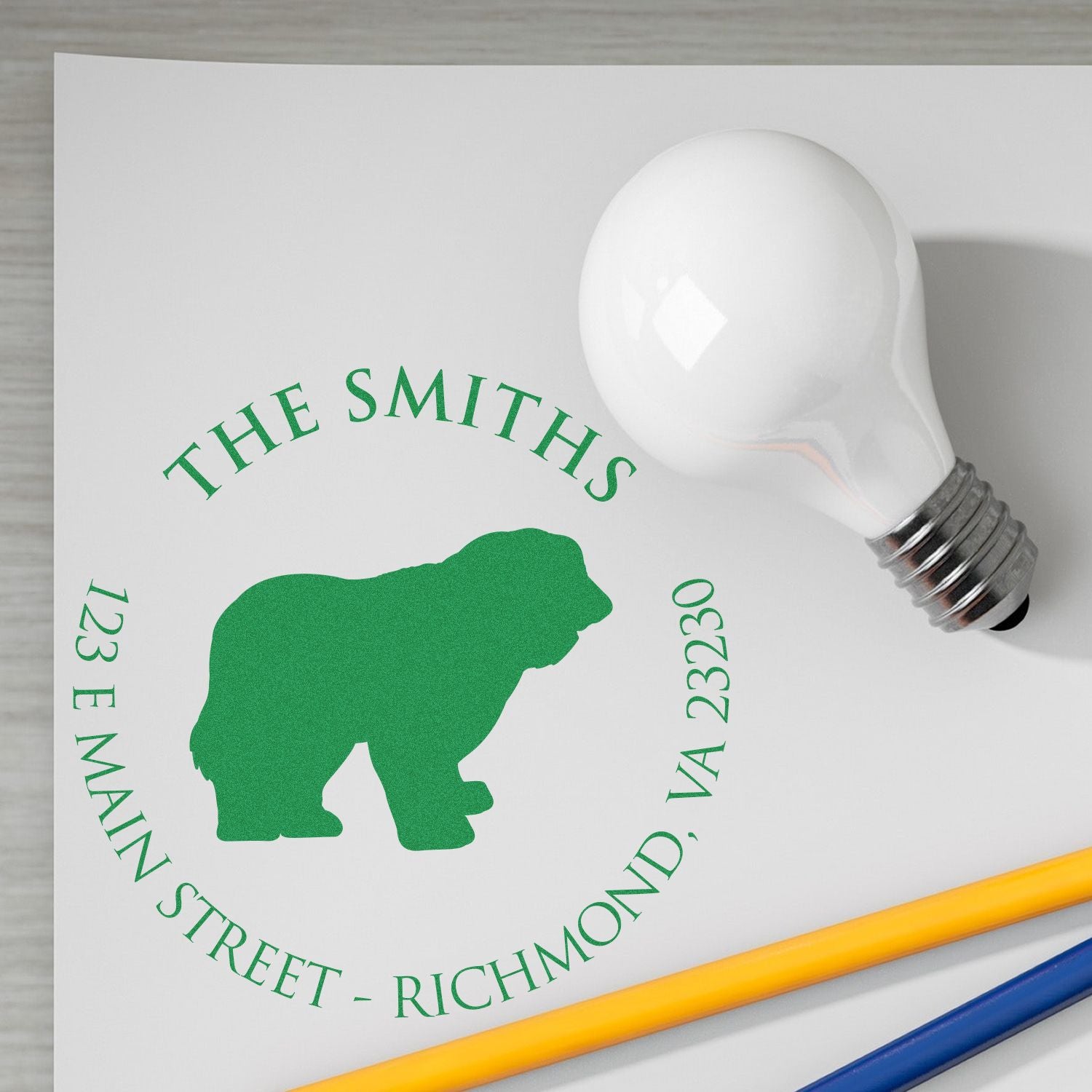 Wood Handle Old English Sheepdog Custom Made Mailing Address Stamp for Envelopes - Engineer Seal Stamps