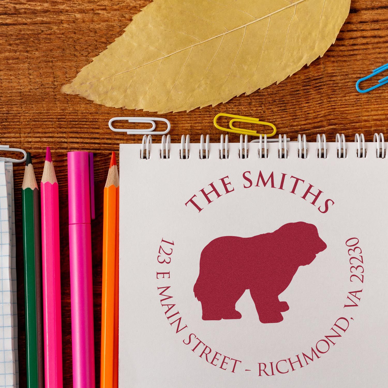 Wood Handle Old English Sheepdog Custom Made Mailing Address Stamp for Envelopes - Engineer Seal Stamps