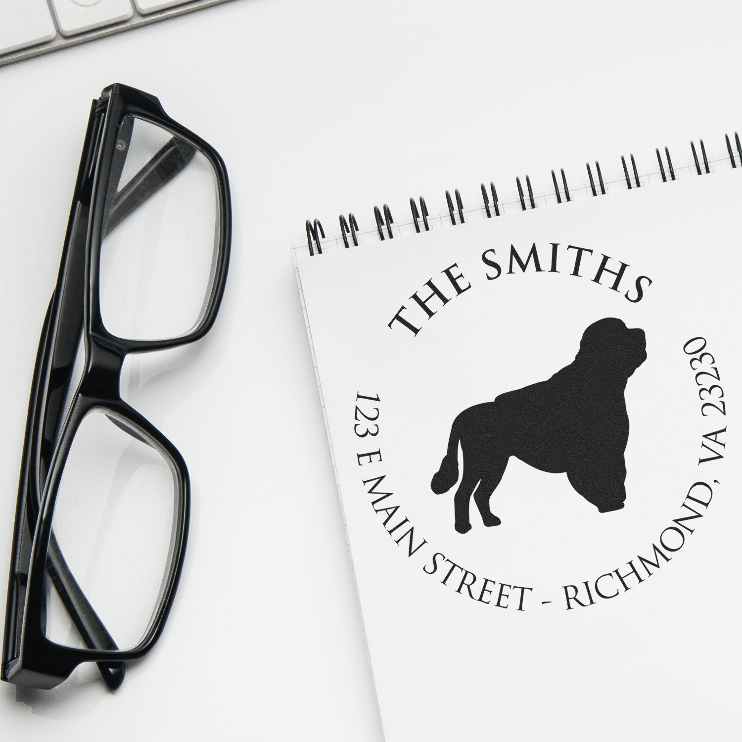 Wood Handle Portuguese Water Dog Custom Made Mailing Address Stamper - Engineer Seal Stamps