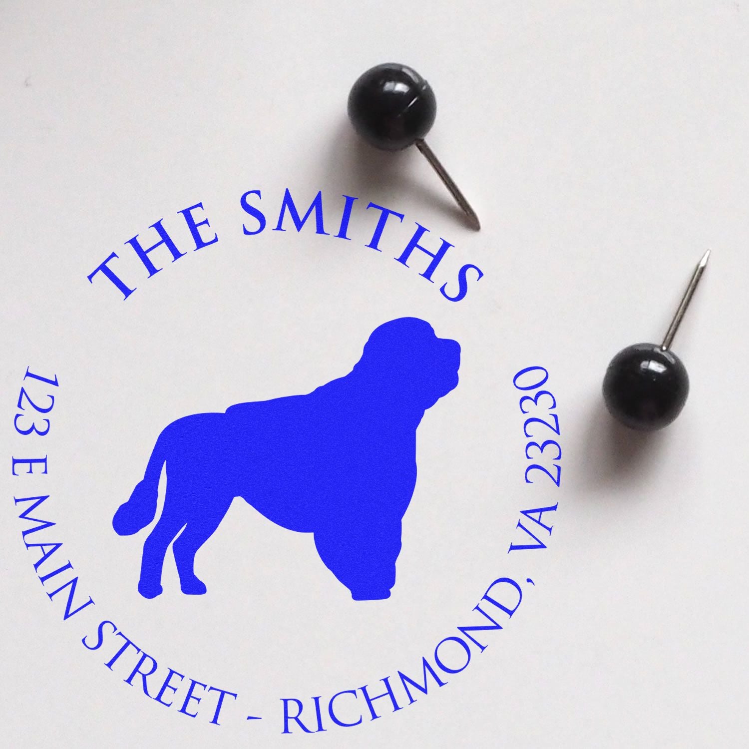 Wood Handle Portuguese Water Dog Custom Made Mailing Address Stamper - Engineer Seal Stamps