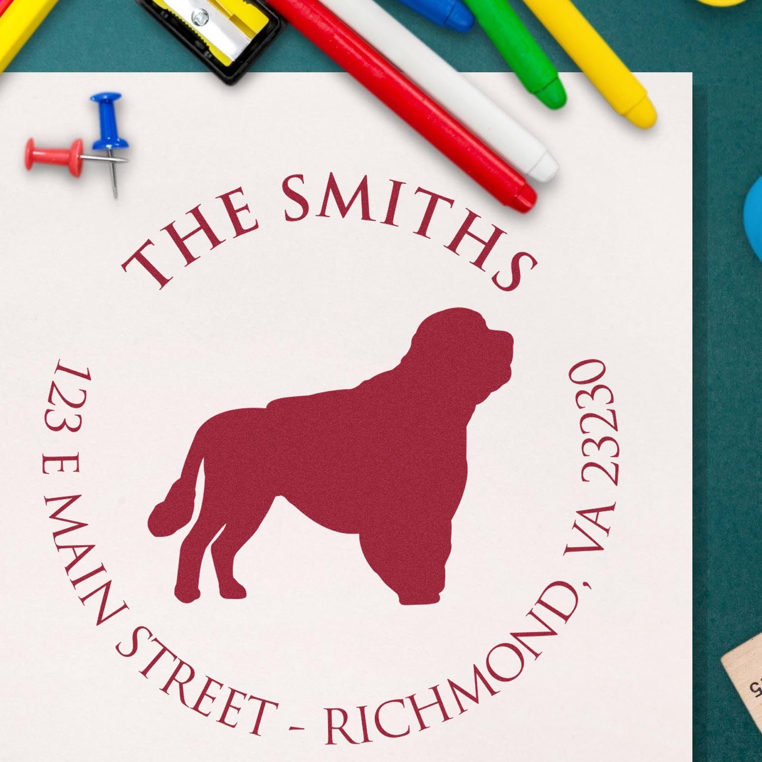 Slim Pre-Inked Portuguese Water Dog Personalized Refillable Address Rubber Stamp - Engineer Seal Stamps