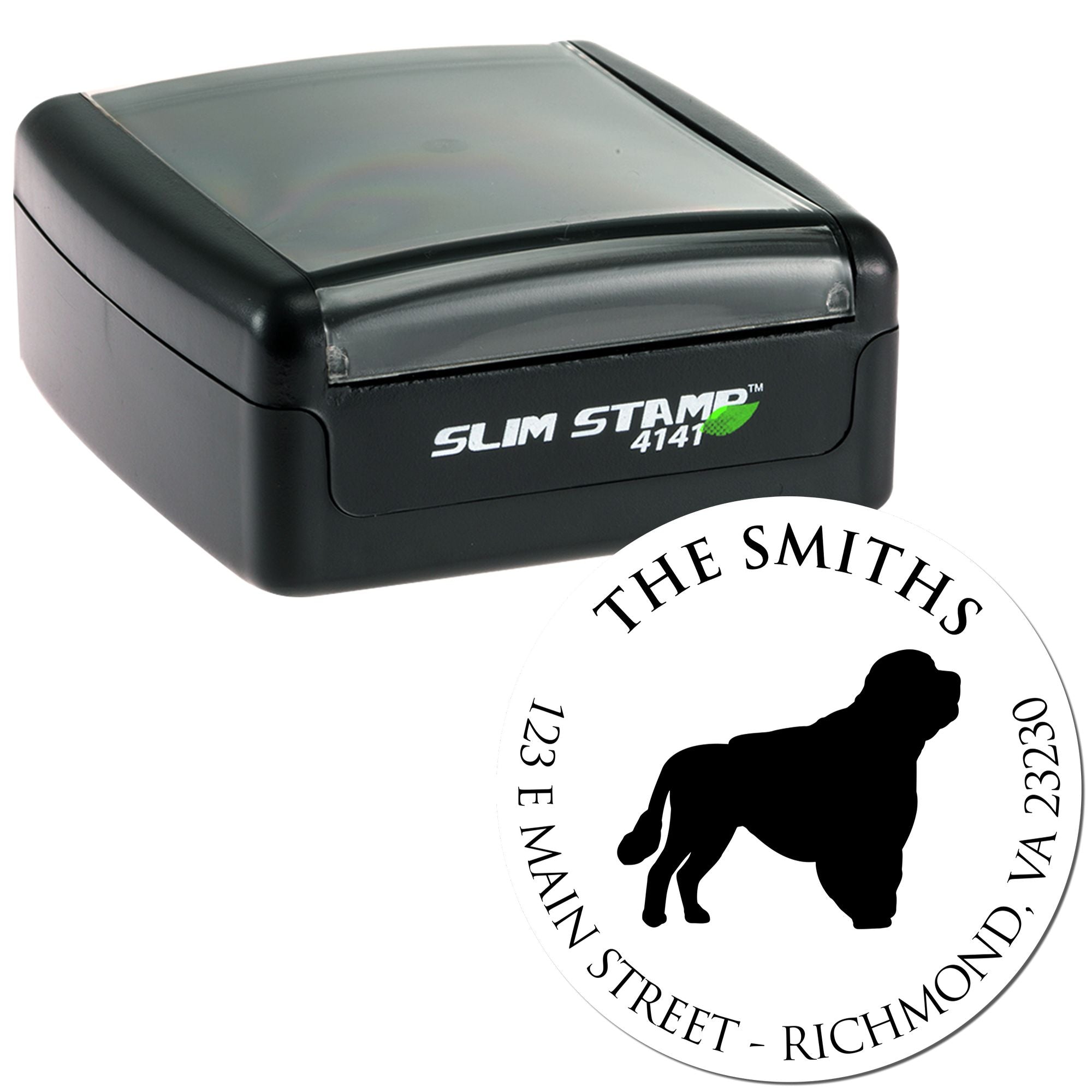 Slim Pre-Inked Portuguese Water Dog Personalized Refillable Address Rubber Stamp - Engineer Seal Stamps